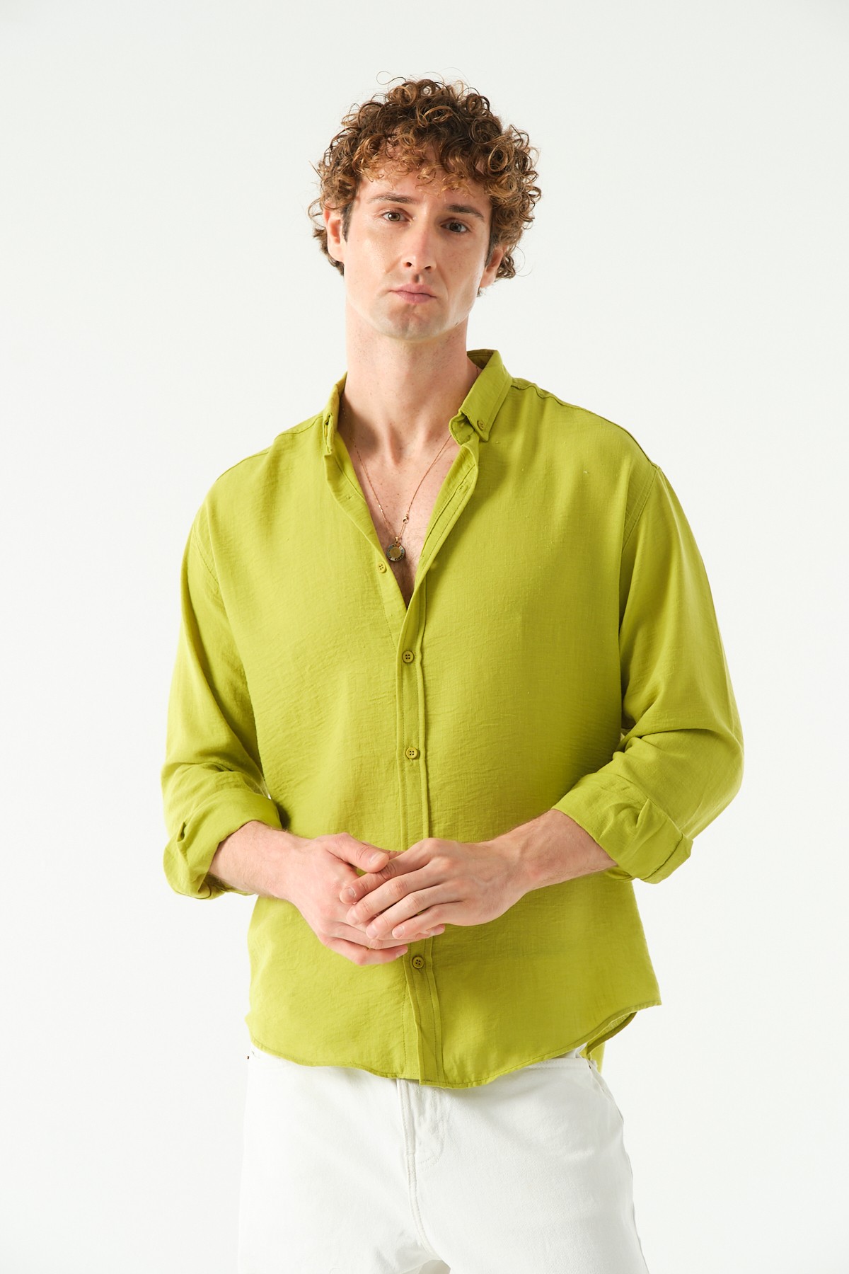 Oversize Keten Gömlek - Açık Yeşil