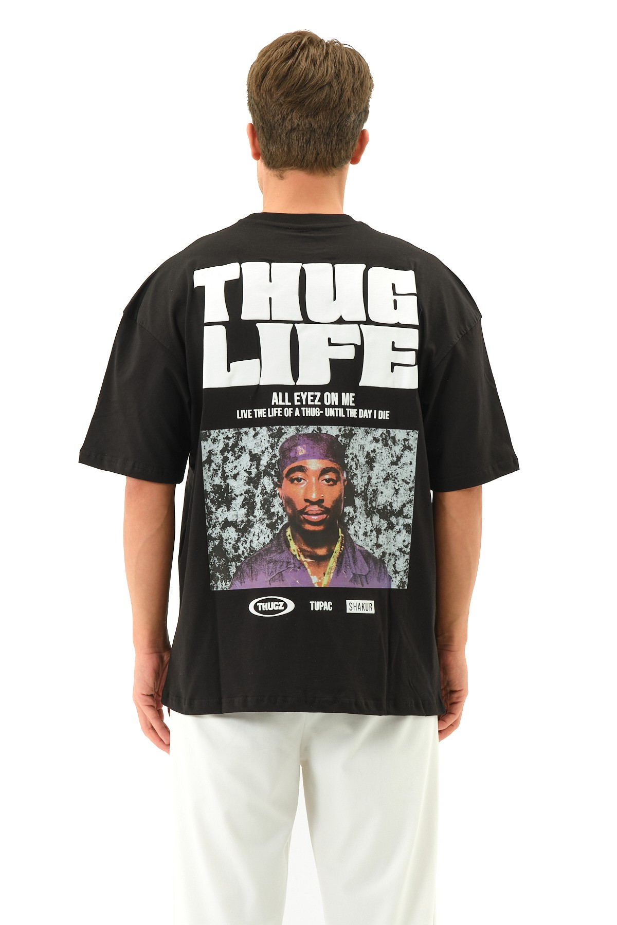 ThugLife Baskılı Oversize T-shirt - Siyah