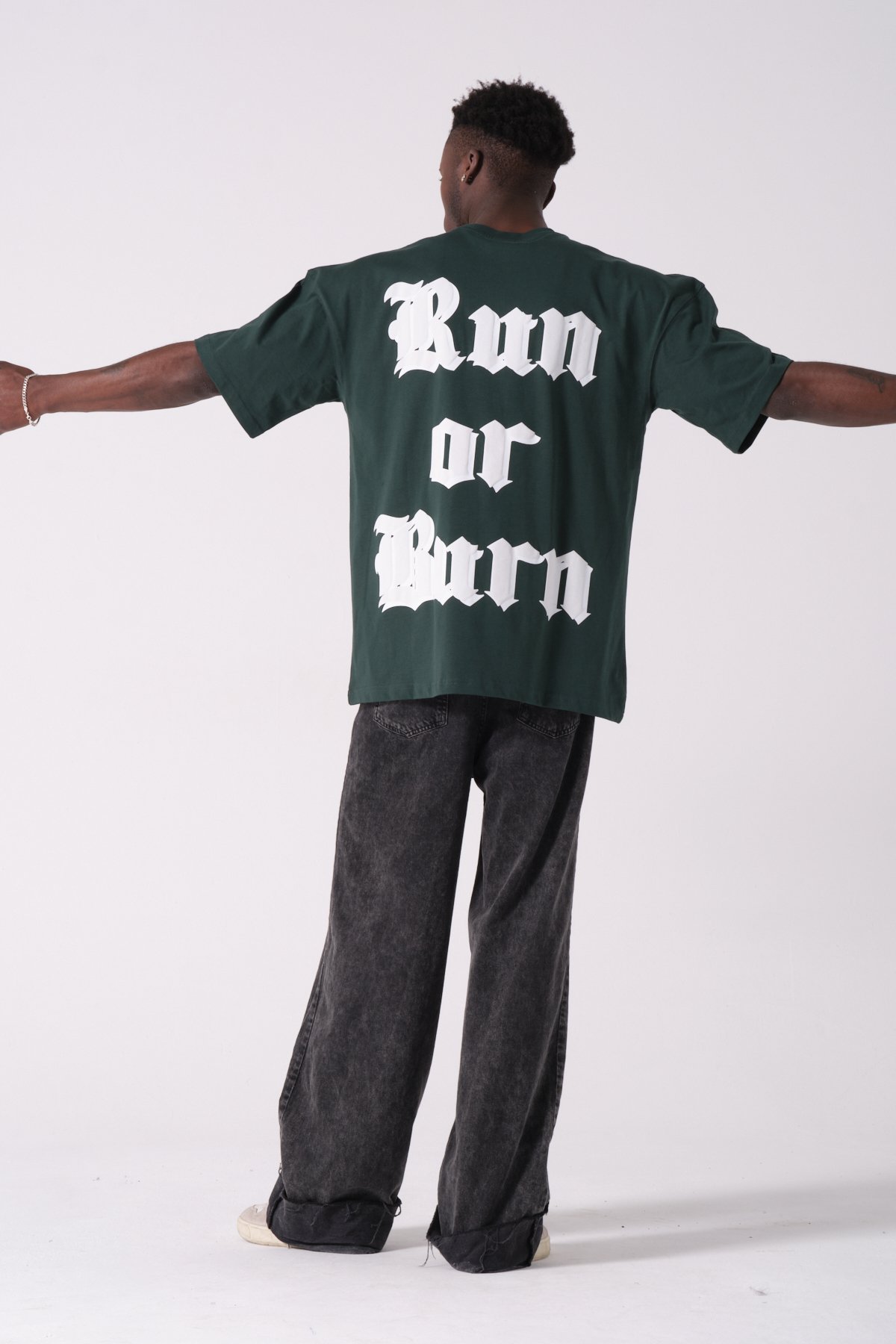 Run or Burn Baskılı Oversize T-shirt