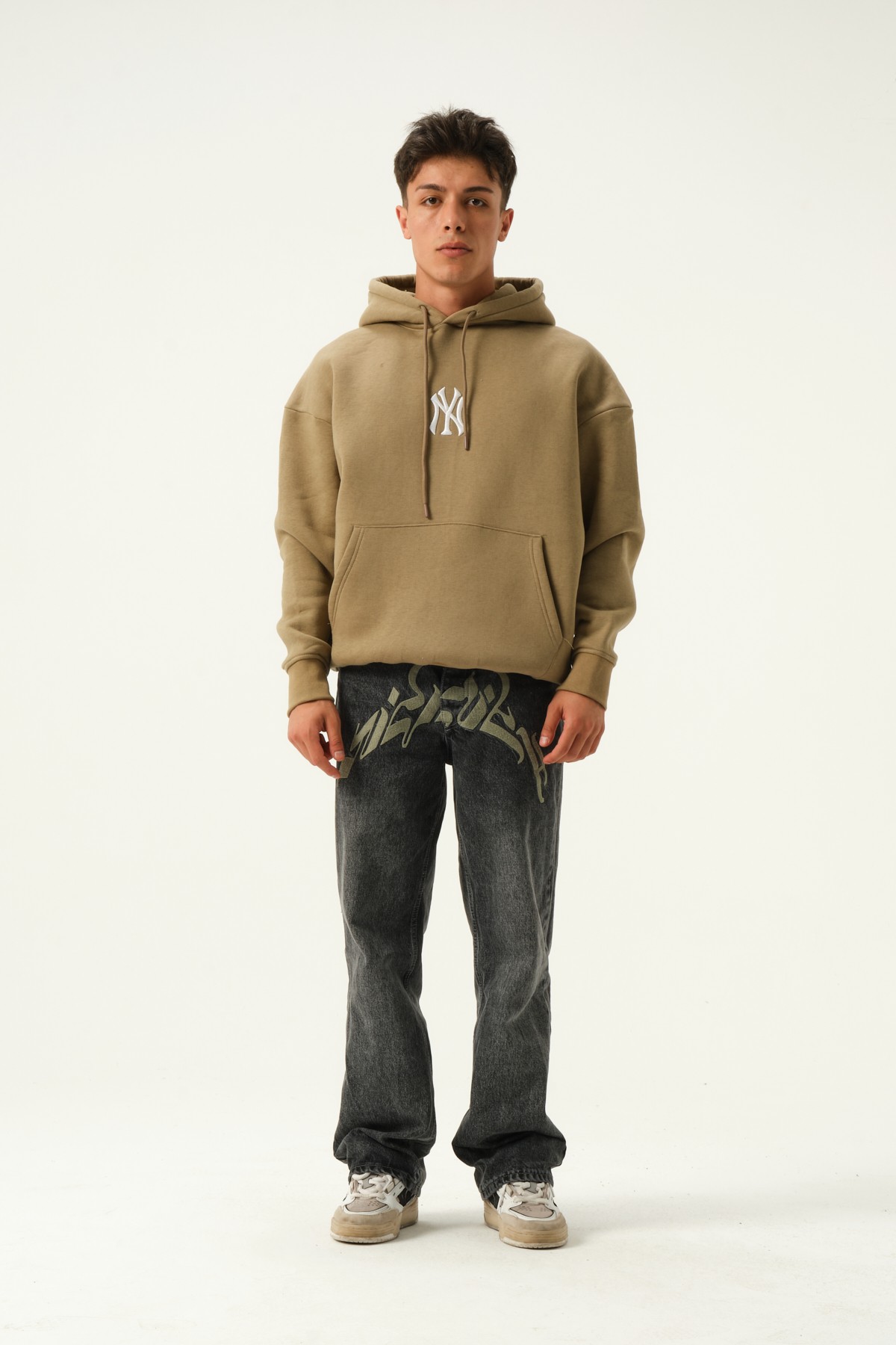 NY Baskılı Oversize Hoodie