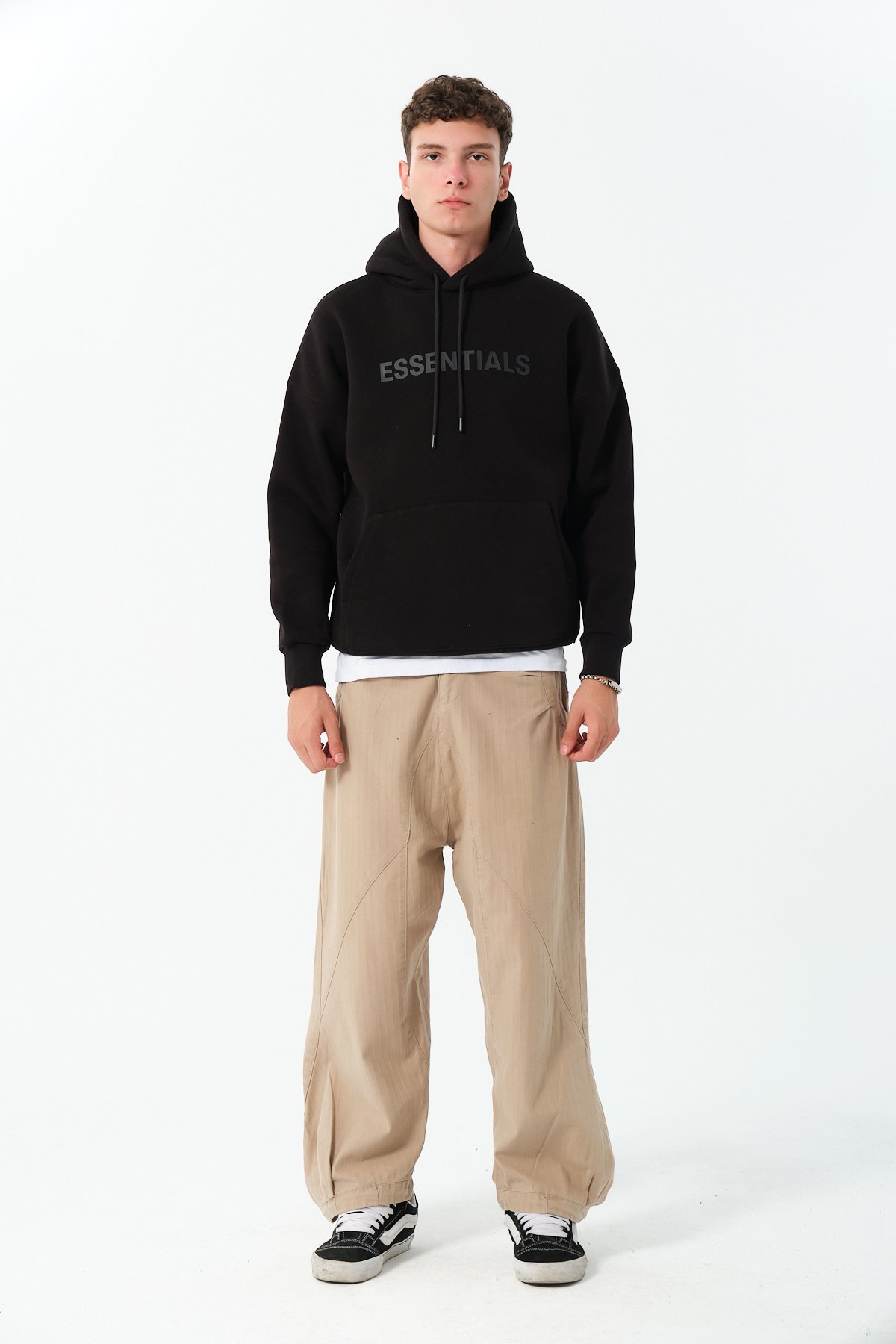 Essentials Enjeksiyon Baskılı Oversize Hoodie - Siyah