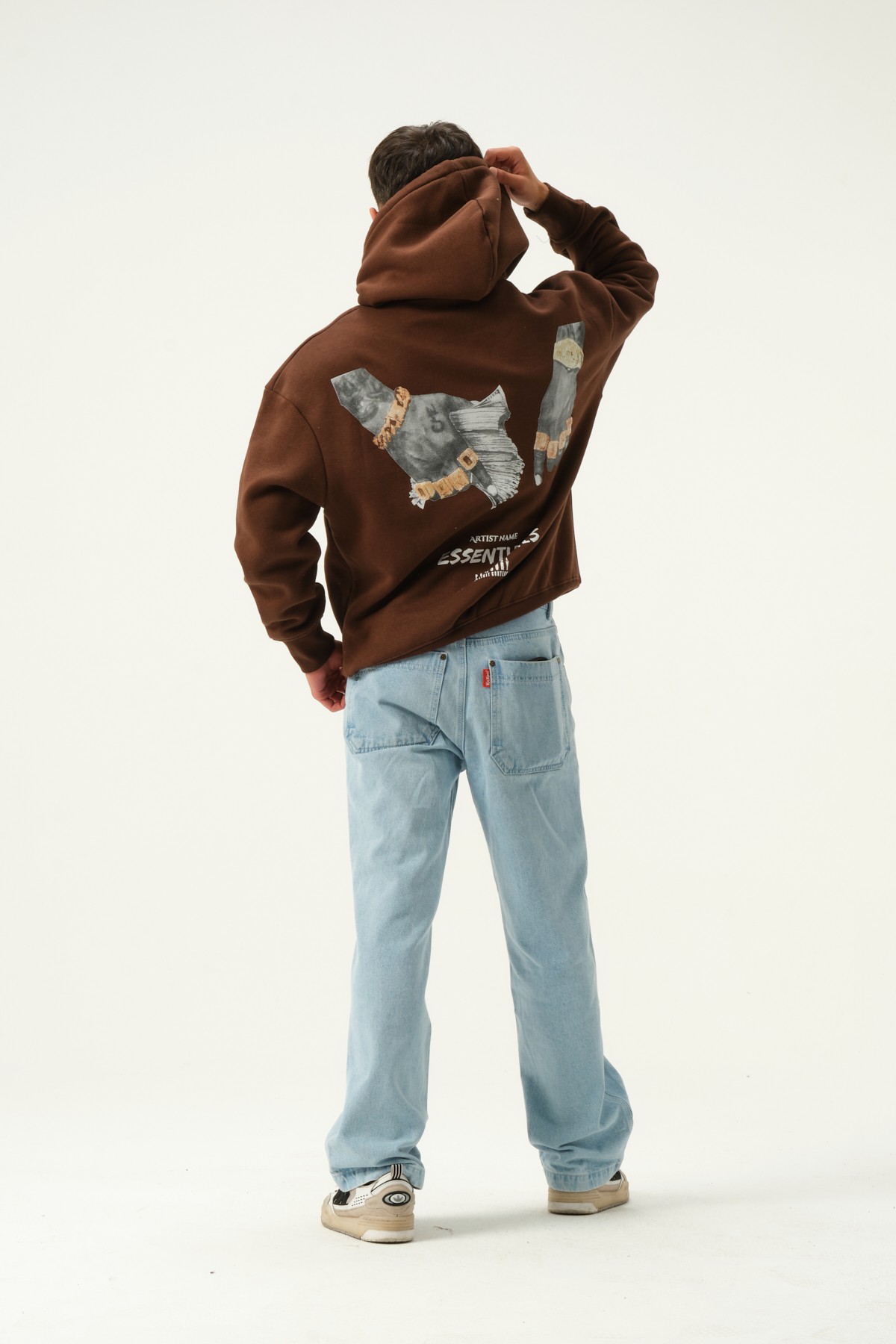 Artist Name Essentials Baskılı Oversize Hoodie