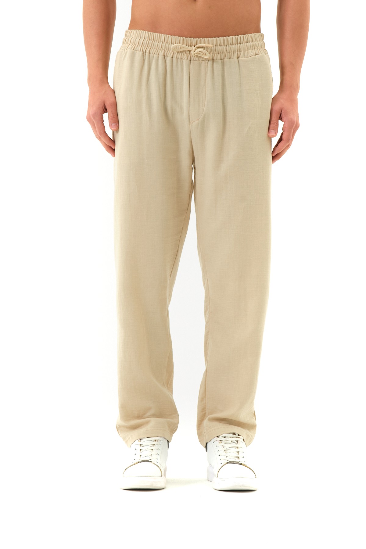 Oversize Keten Pantolon - Açık Bej