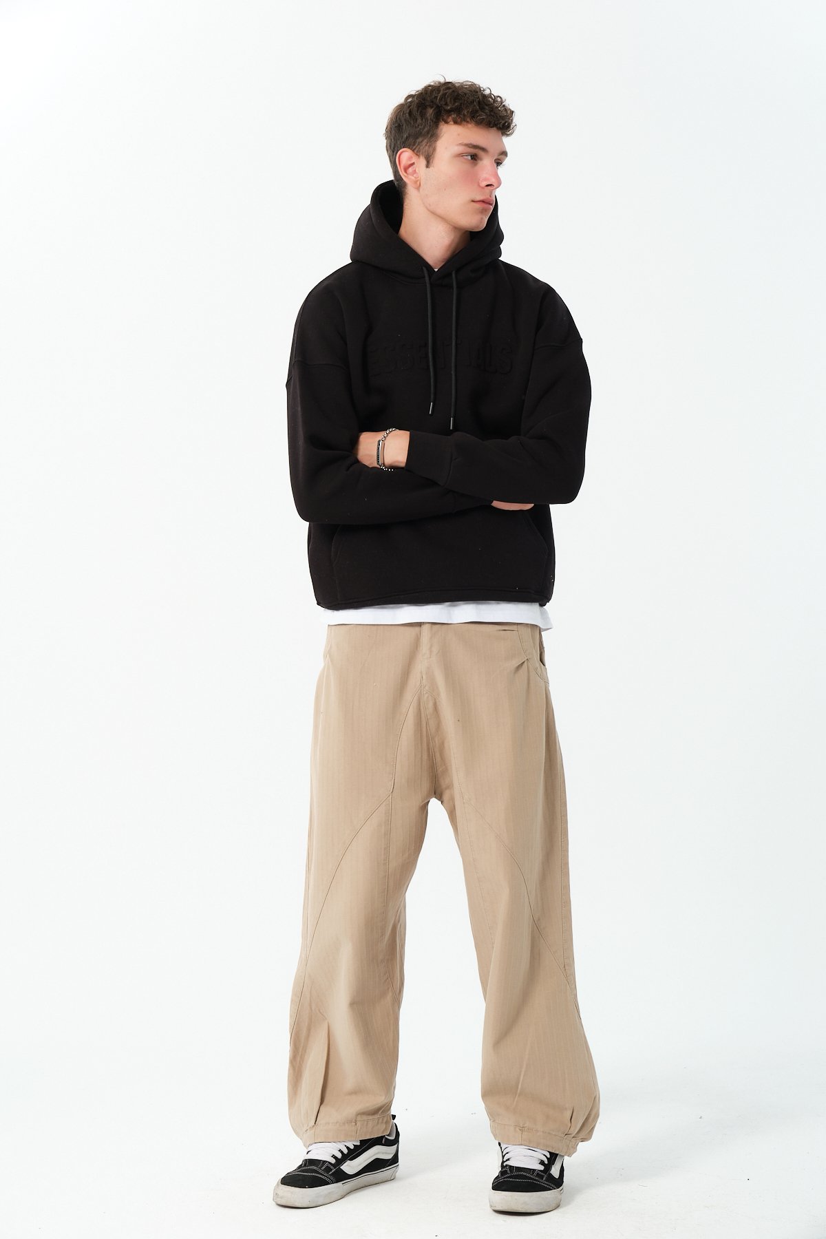 Essentials Kabartma Baskılı Oversize Hoodie