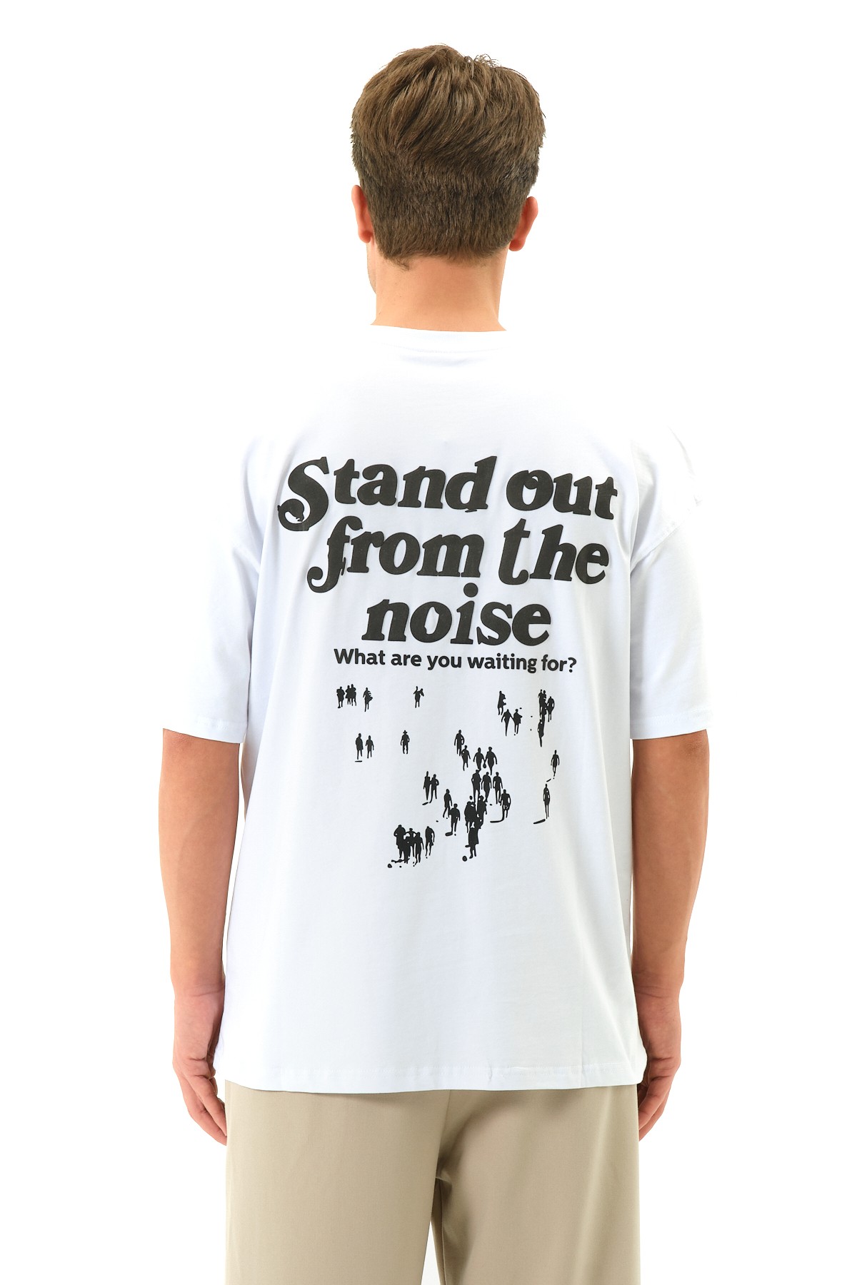 Noise Baskılı Oversize Tshirt - Beyaz