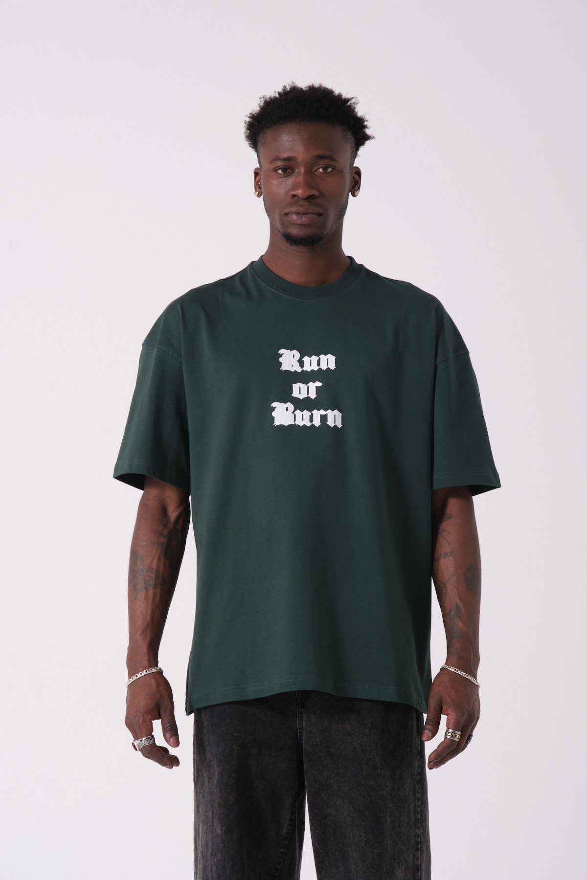 Run or Burn Baskılı Oversize T-shirt