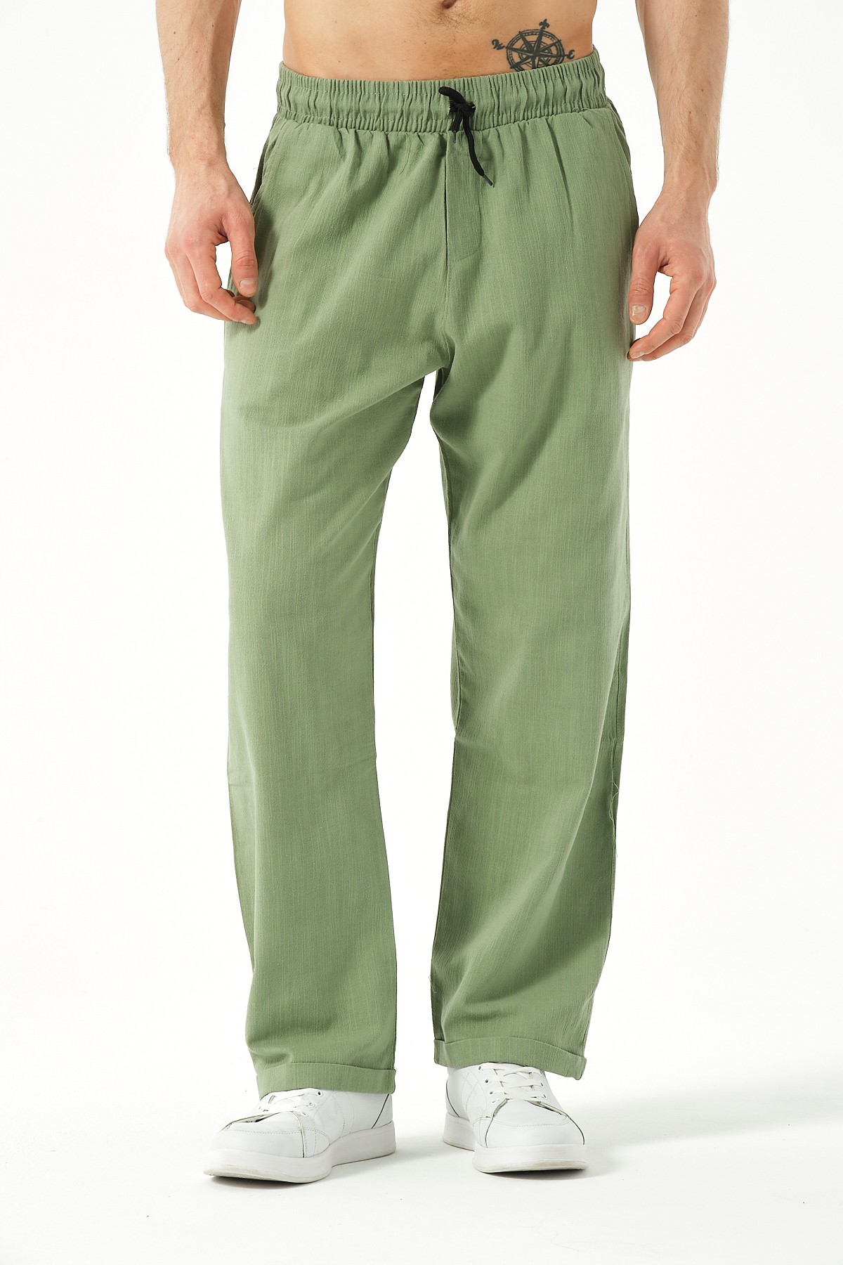 Keten Bol Paça Pantolon - Açık Yeşil