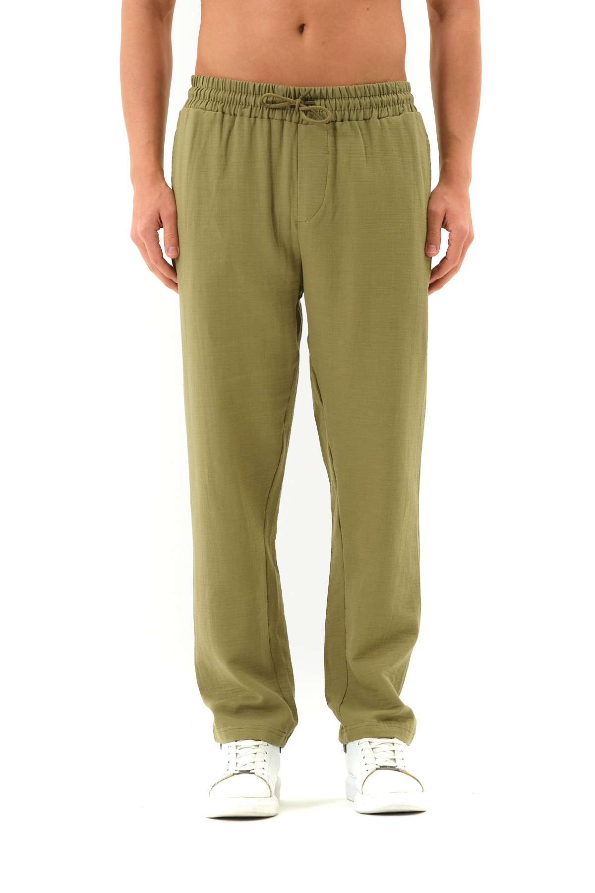 Oversize Keten Pantolon - Açık Yeşil