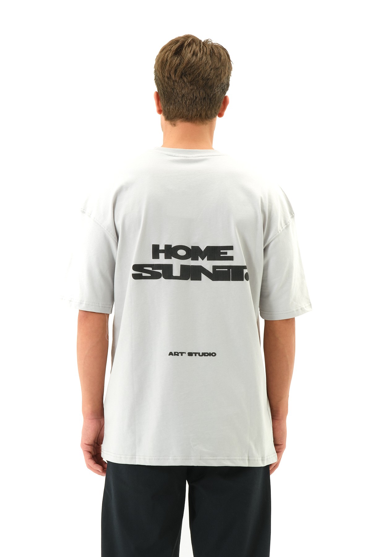 Home Baskılı Oversize T-shirt - Açık Gri