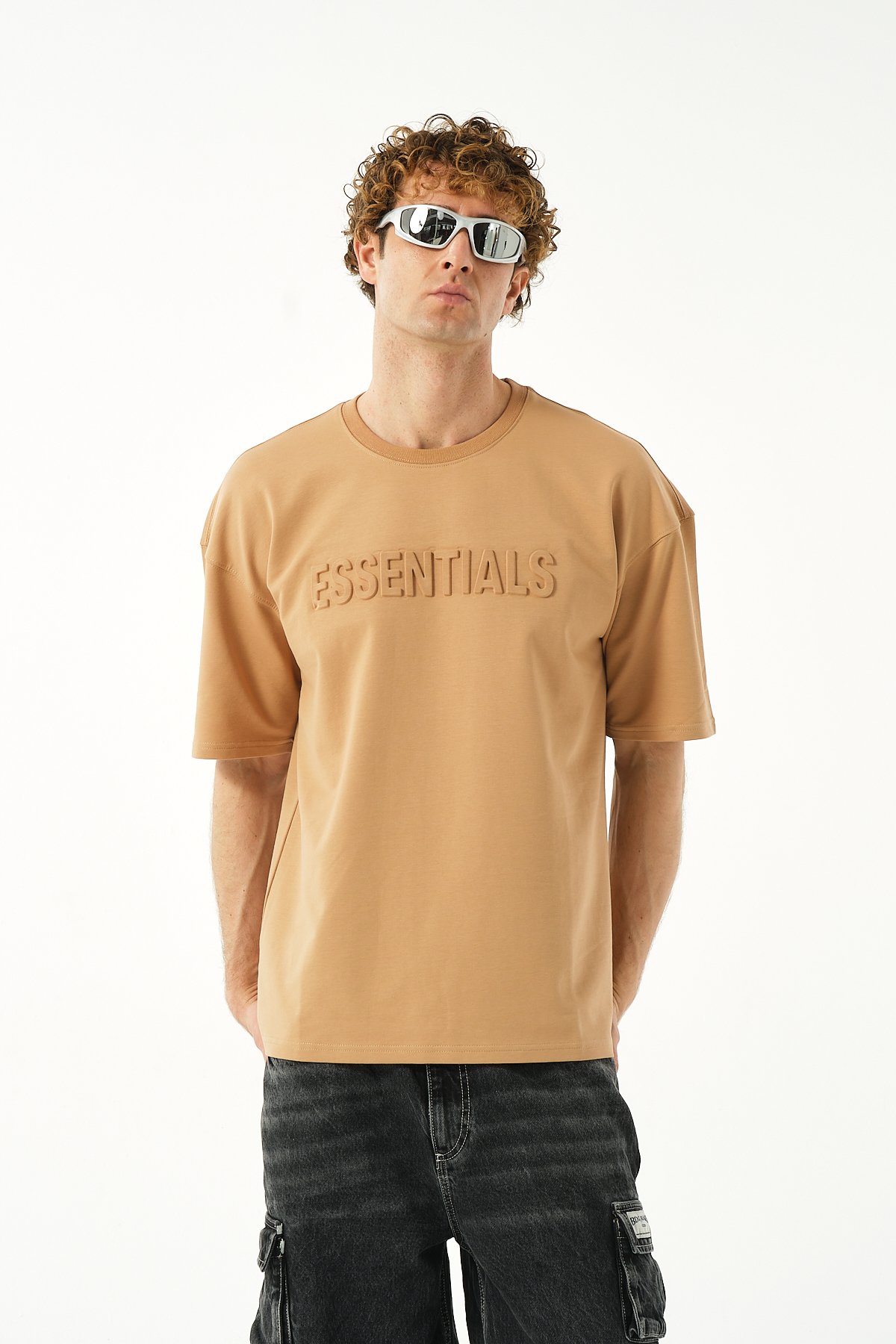 Essentials Kabartma Oversize T-shirt - Kahverengi