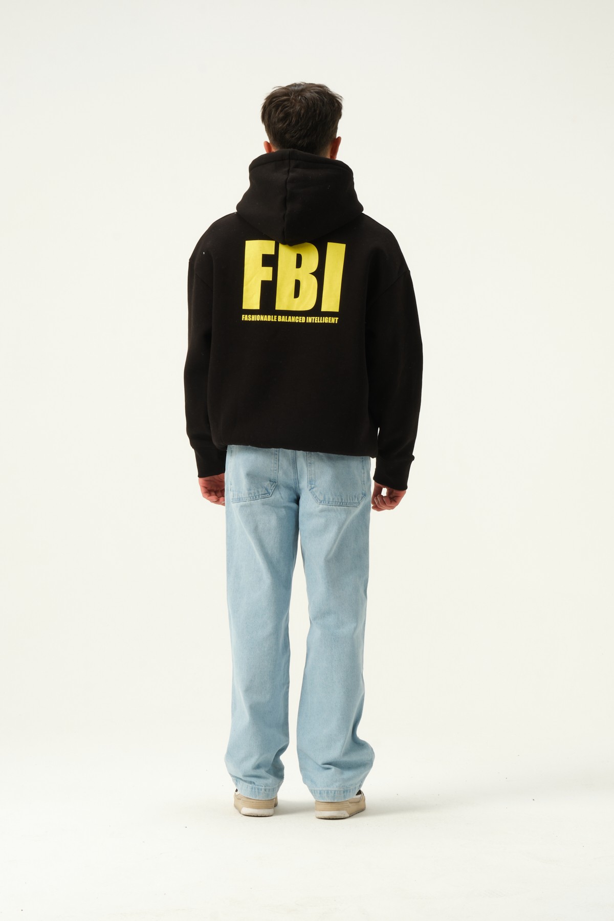 FBI Baskılı Oversize Hoodie - Siyah