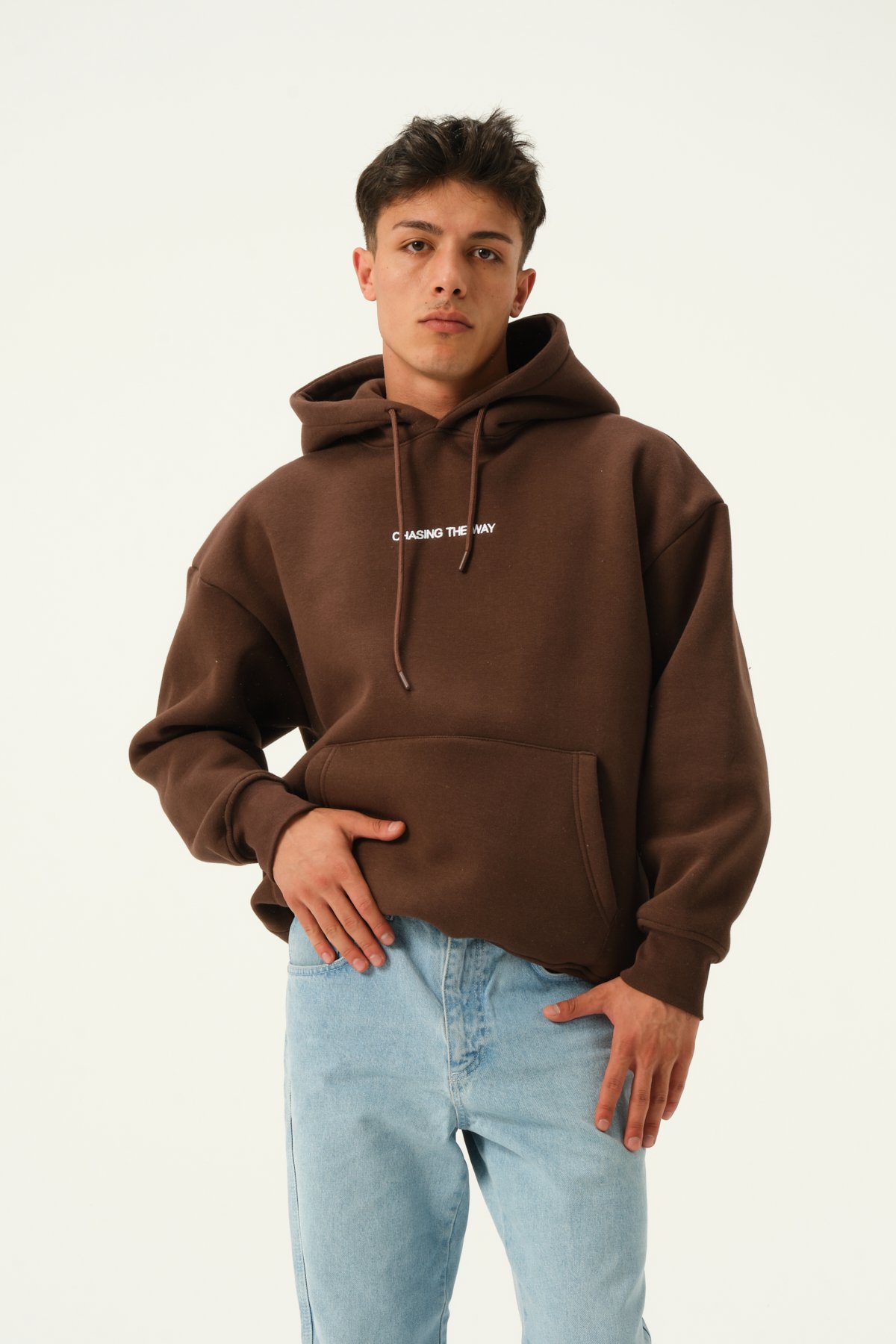 Chasing The Way Baskılı Oversize Hoodie