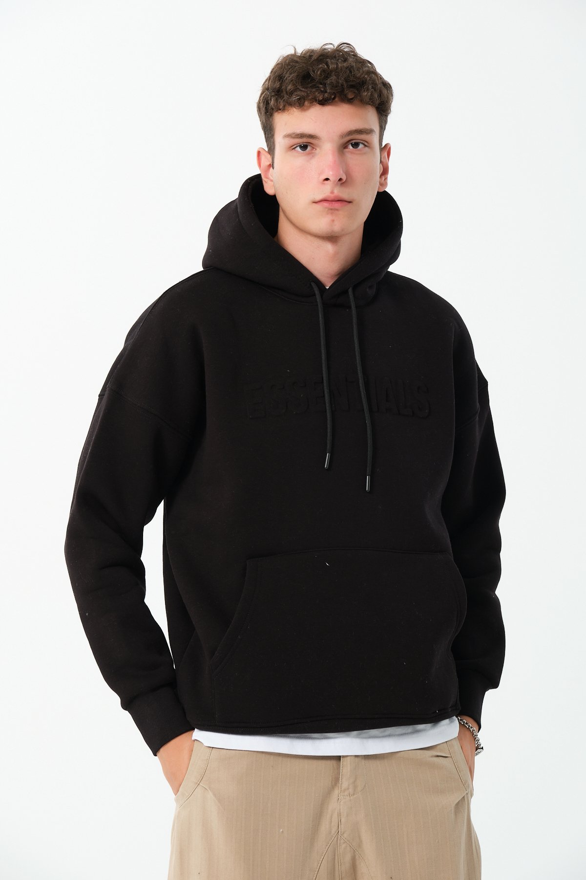 Essentials Kabartma Baskılı Oversize Hoodie