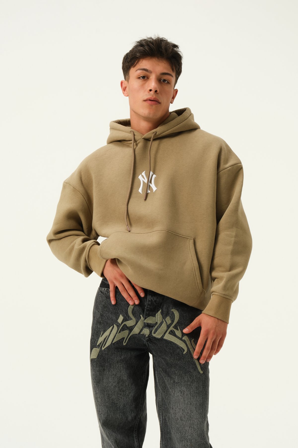 NY Baskılı Oversize Hoodie