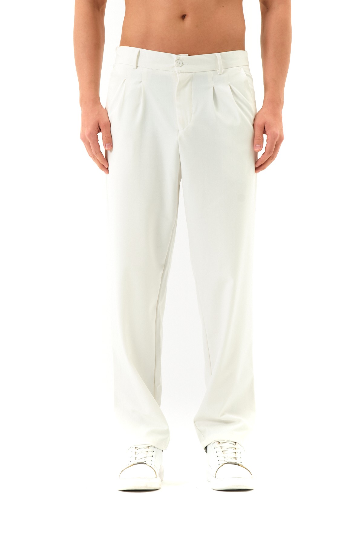 Oversize Kumaş Pantolon - Beyaz