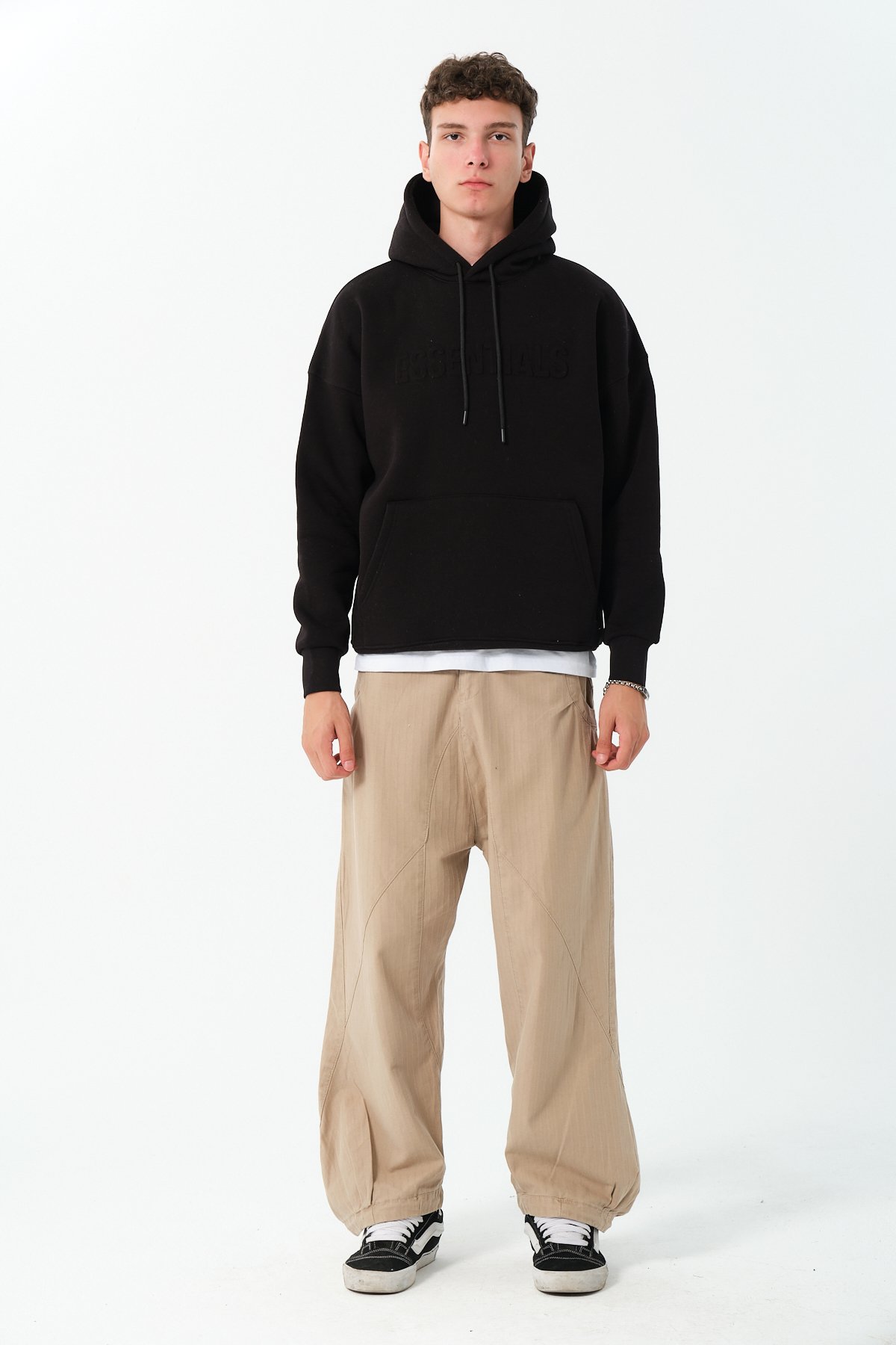 Essentials Kabartma Baskılı Oversize Hoodie