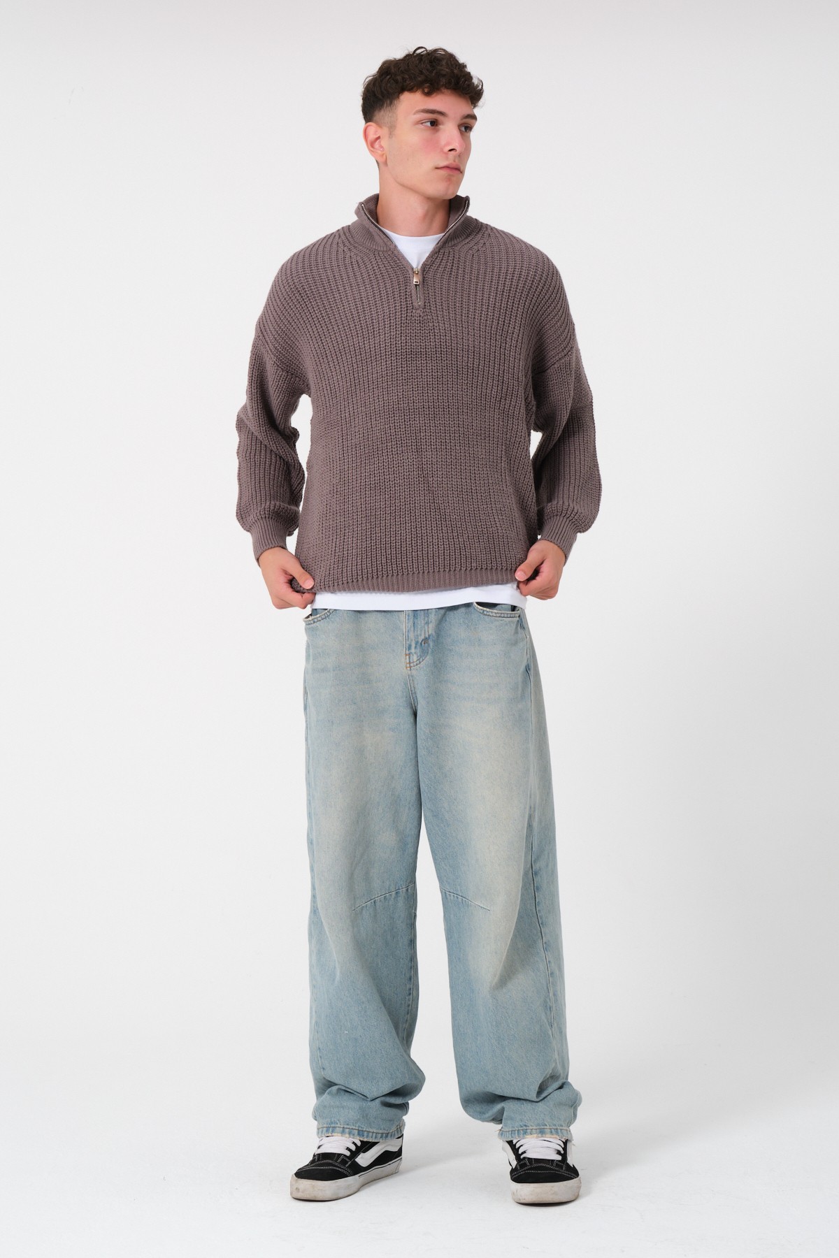 Yarım Fermuarlı Oversize Kazak