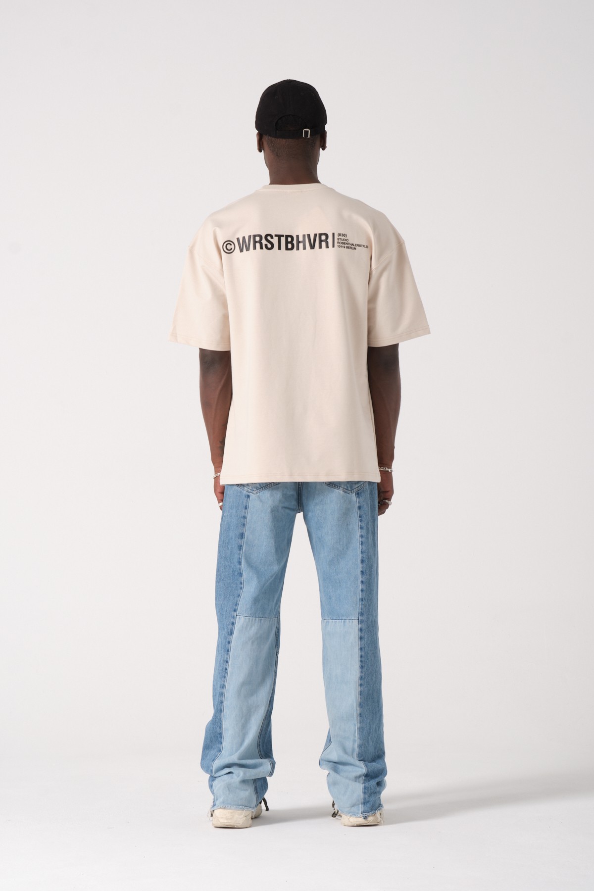 WRSTBHVRI Baskılı Oversize T-shirt - Açık Bej