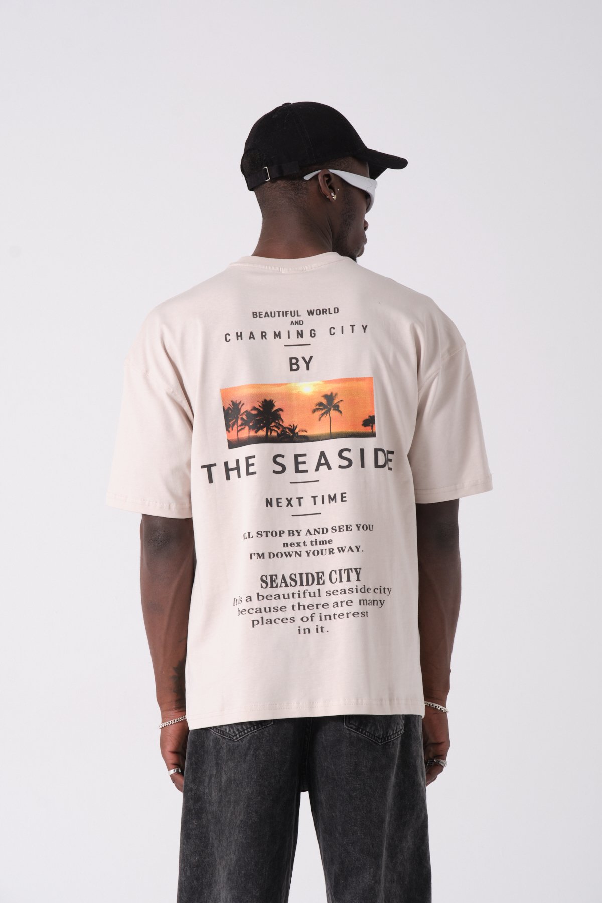 The Seaside Baskılı Oversize T-shirt - Bej
