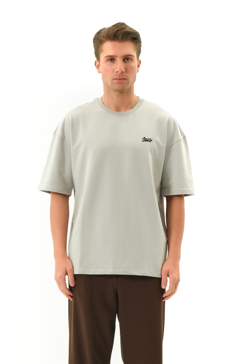 STWD Nakışlı Oversize T-shirt - Açık Gri