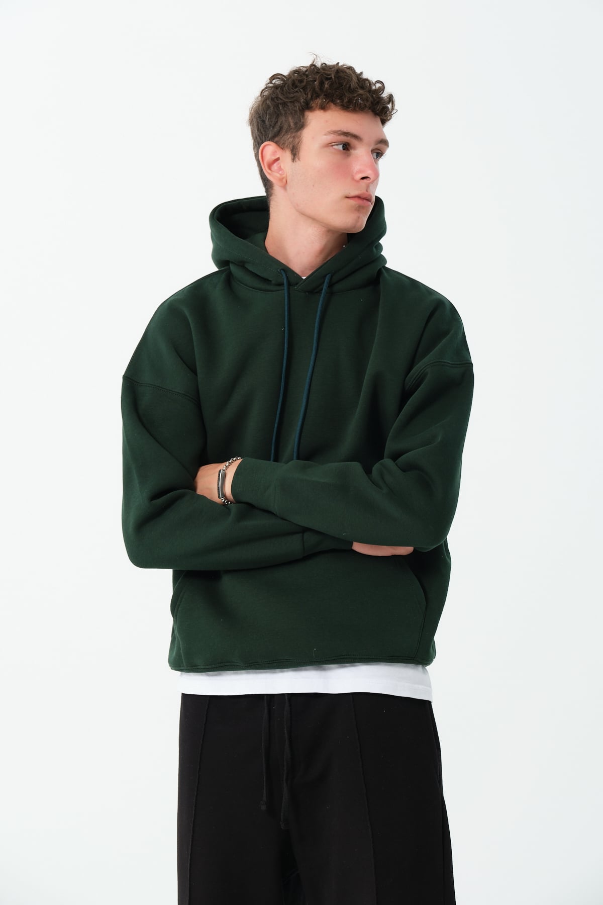 Basic Oversize Hoodie - Koyu Yeşil