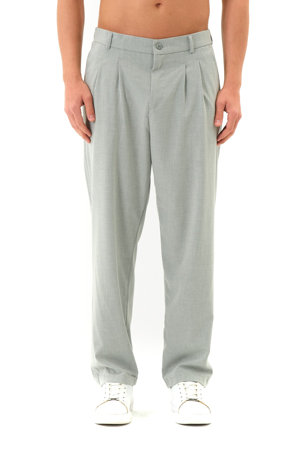 Oversize Kumaş Pantolon - Açık Gri
