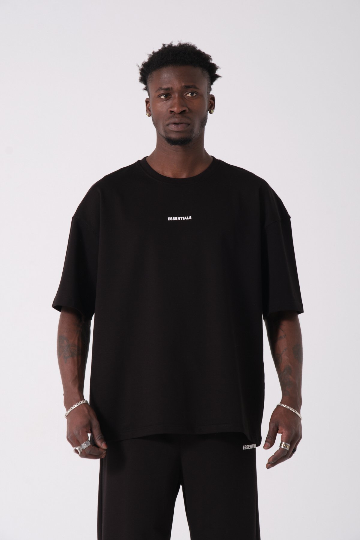Essentials Yazılı Oversize T-shirt - Siyah