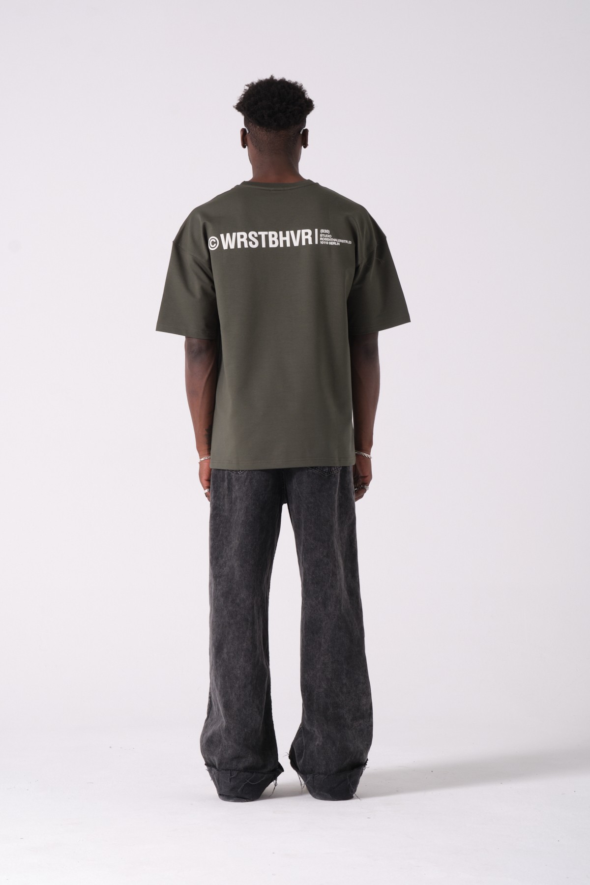 WRSTBHVRI Baskılı Oversize T-shirt - Koyu Yeşil