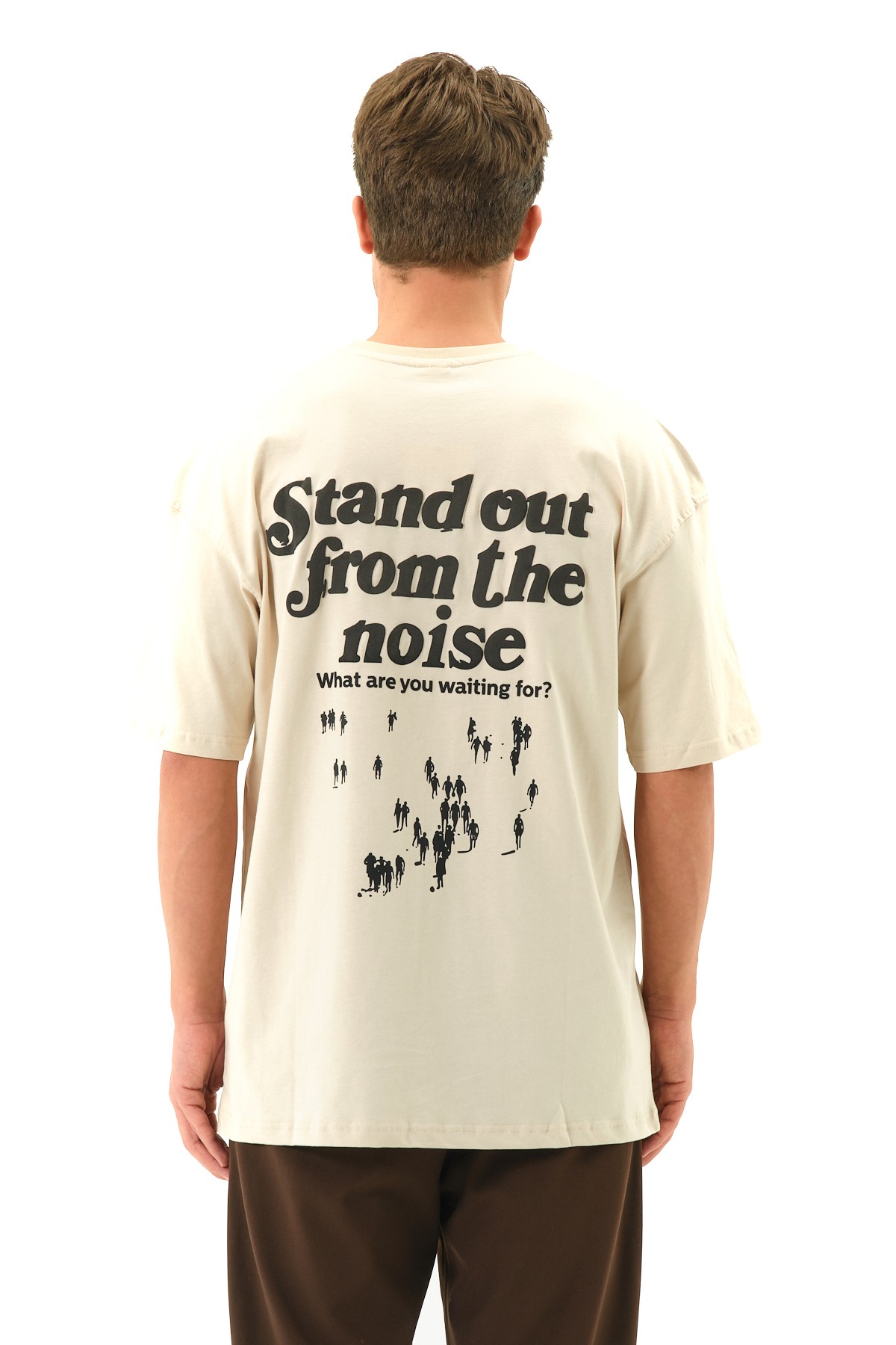 Noise Baskılı Oversize Tshirt - Açık Bej