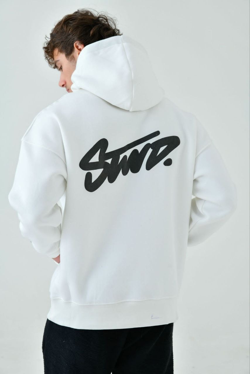 STWD Baskılı Oversize Hoodie - Beyaz