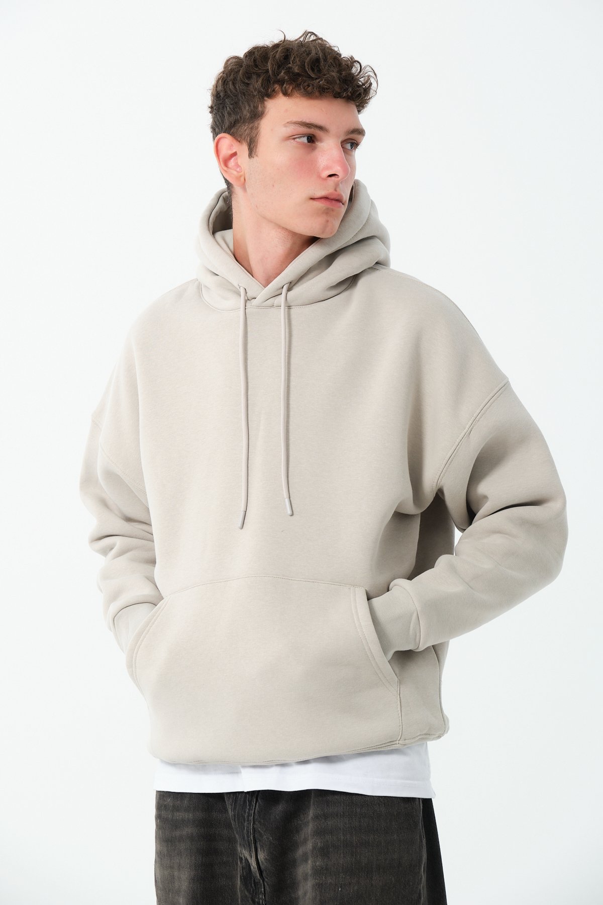 Basic Oversize Hoodie - Açık Gri