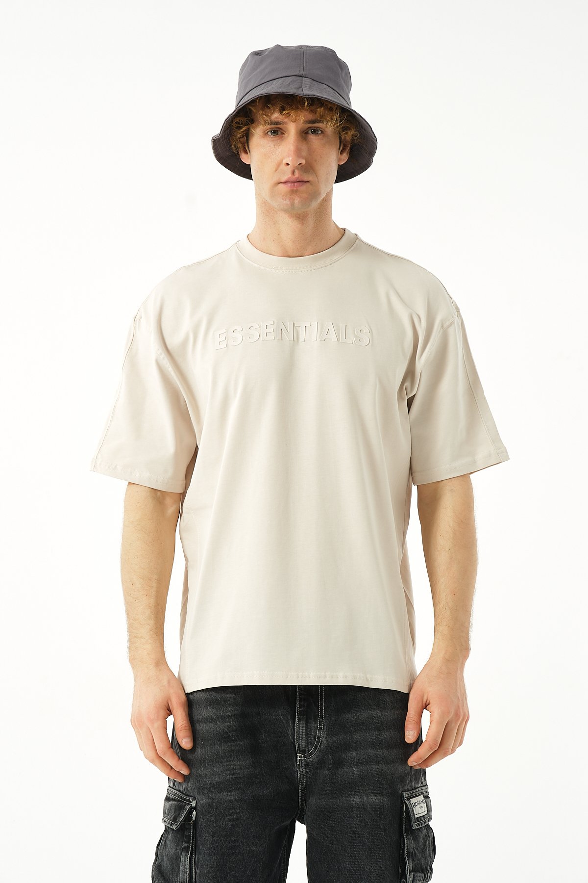 Essentials Oversize T-shirt - Açık Bej