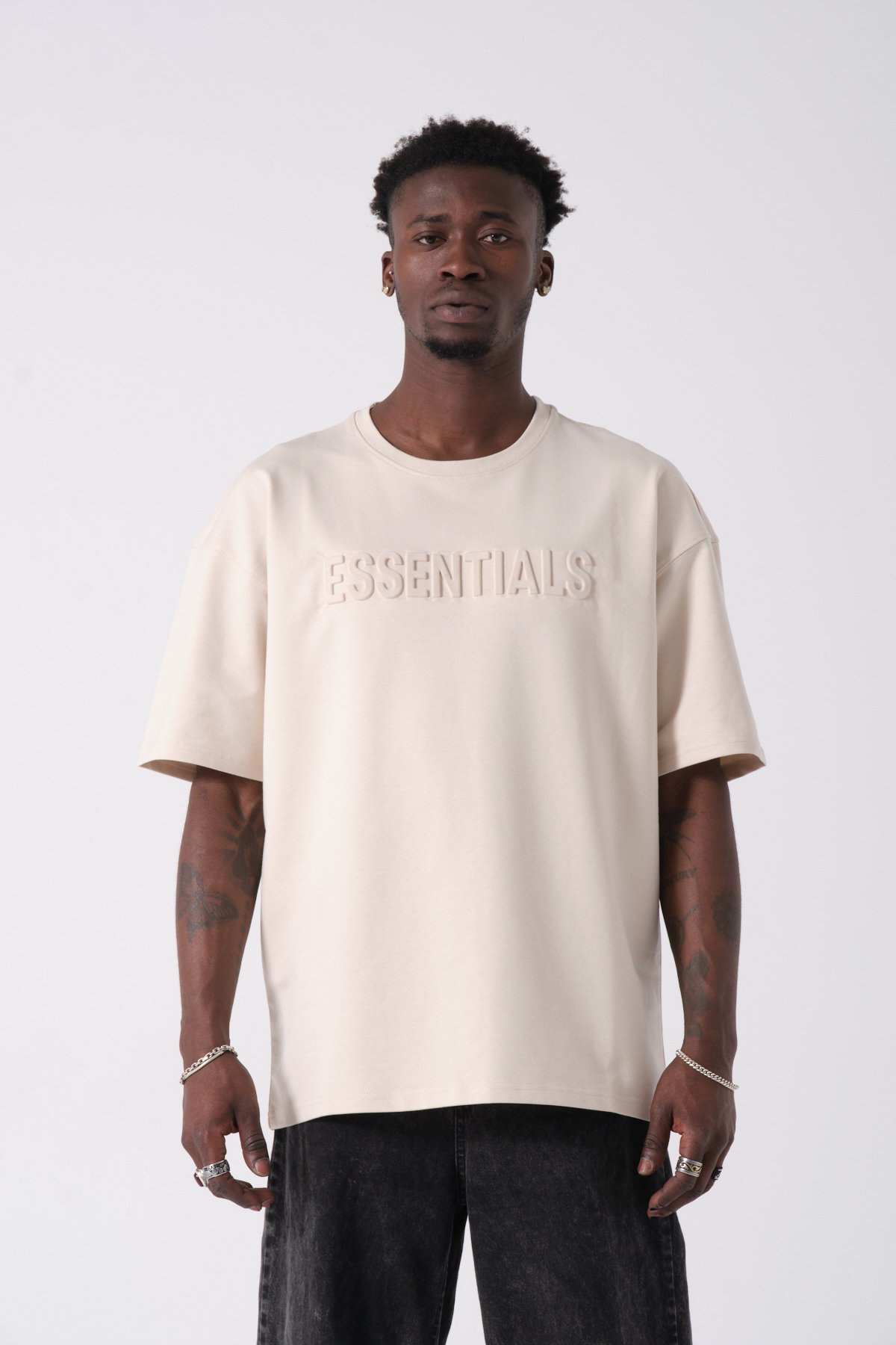 Essentials Kabartma Oversize T-shirt - Bej