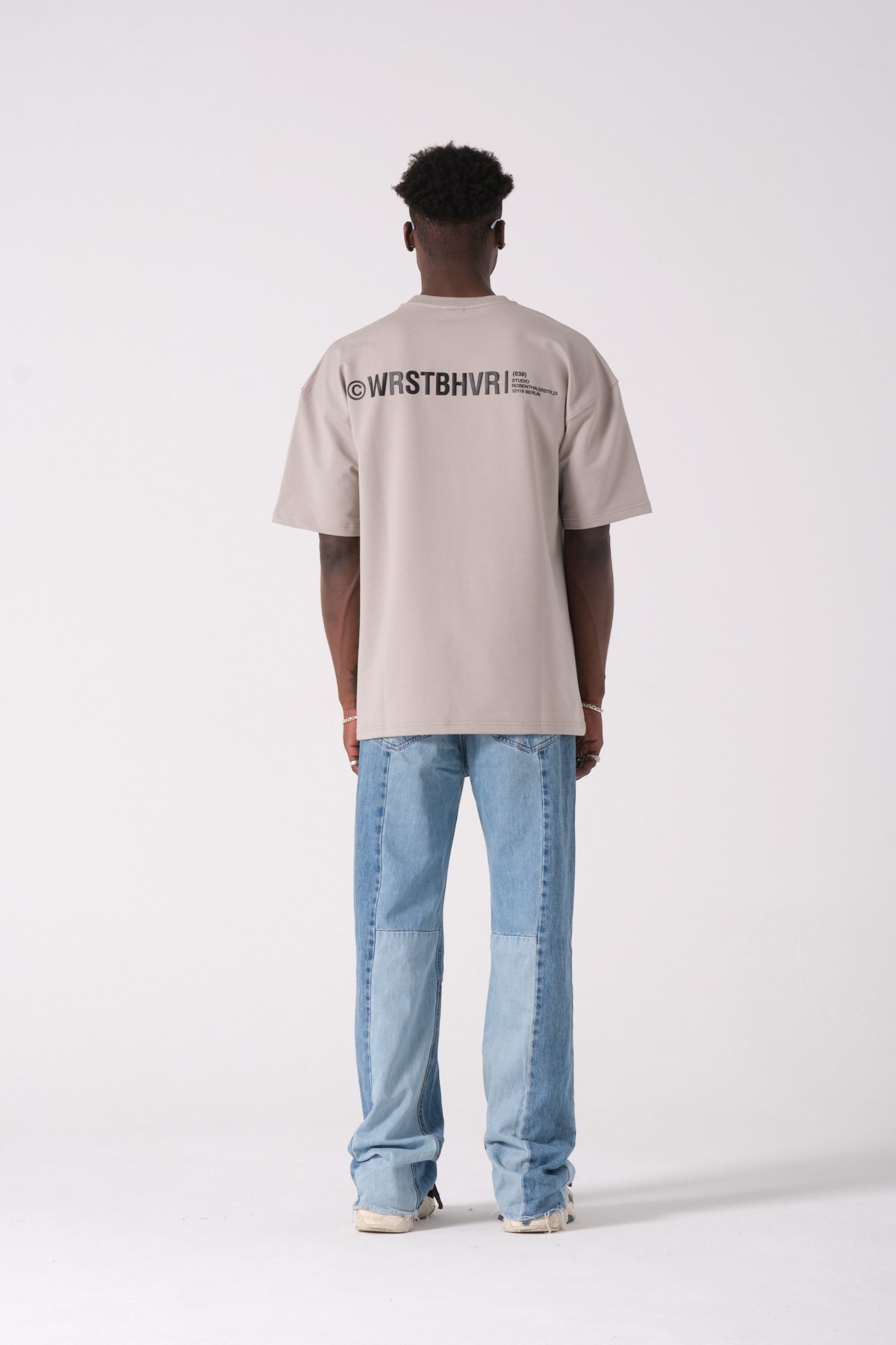 WRSTBHVRI Baskılı Oversize T-shirt - Açık Gri