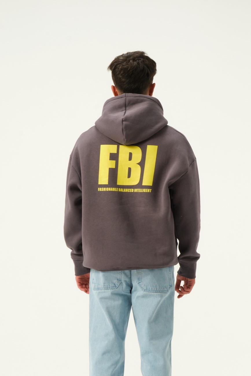 FBI Baskılı Oversize Hoodie - Füme