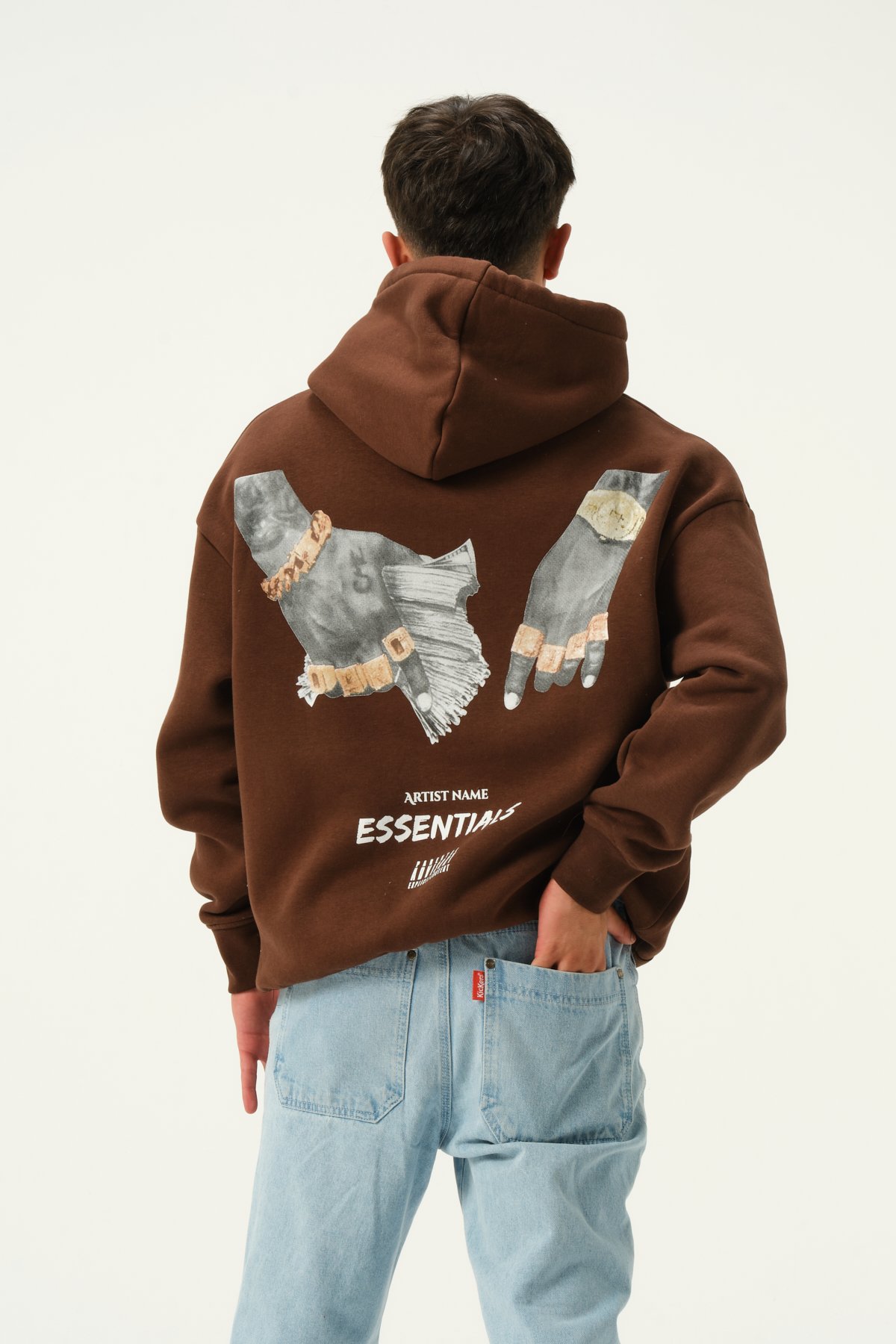 Artist Name Essentials Baskılı Oversize Hoodie - Kahverengi