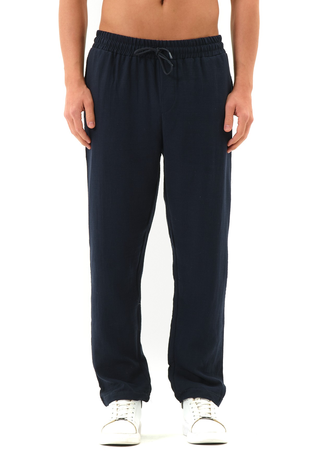 Oversize Keten Pantolon - Lacivert