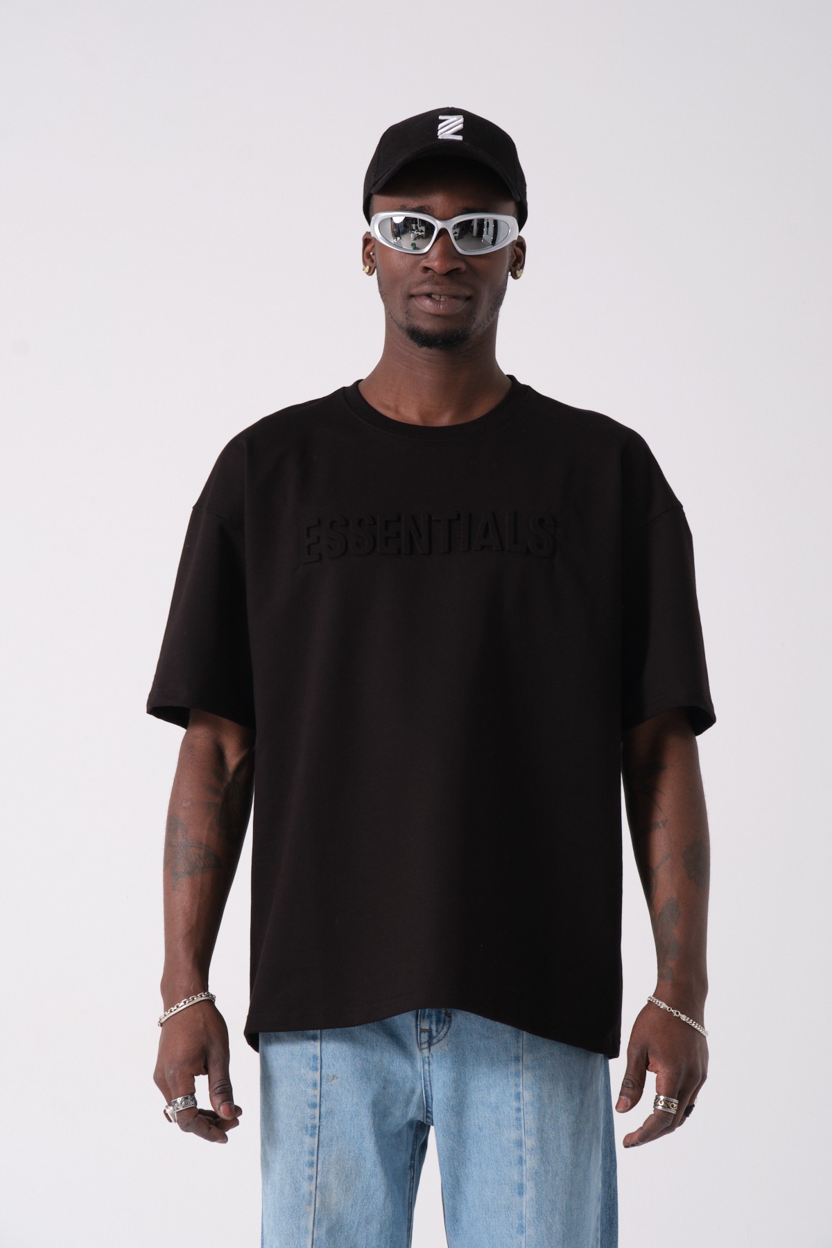 Essentials Kabartma Oversize T-shirt - Siyah