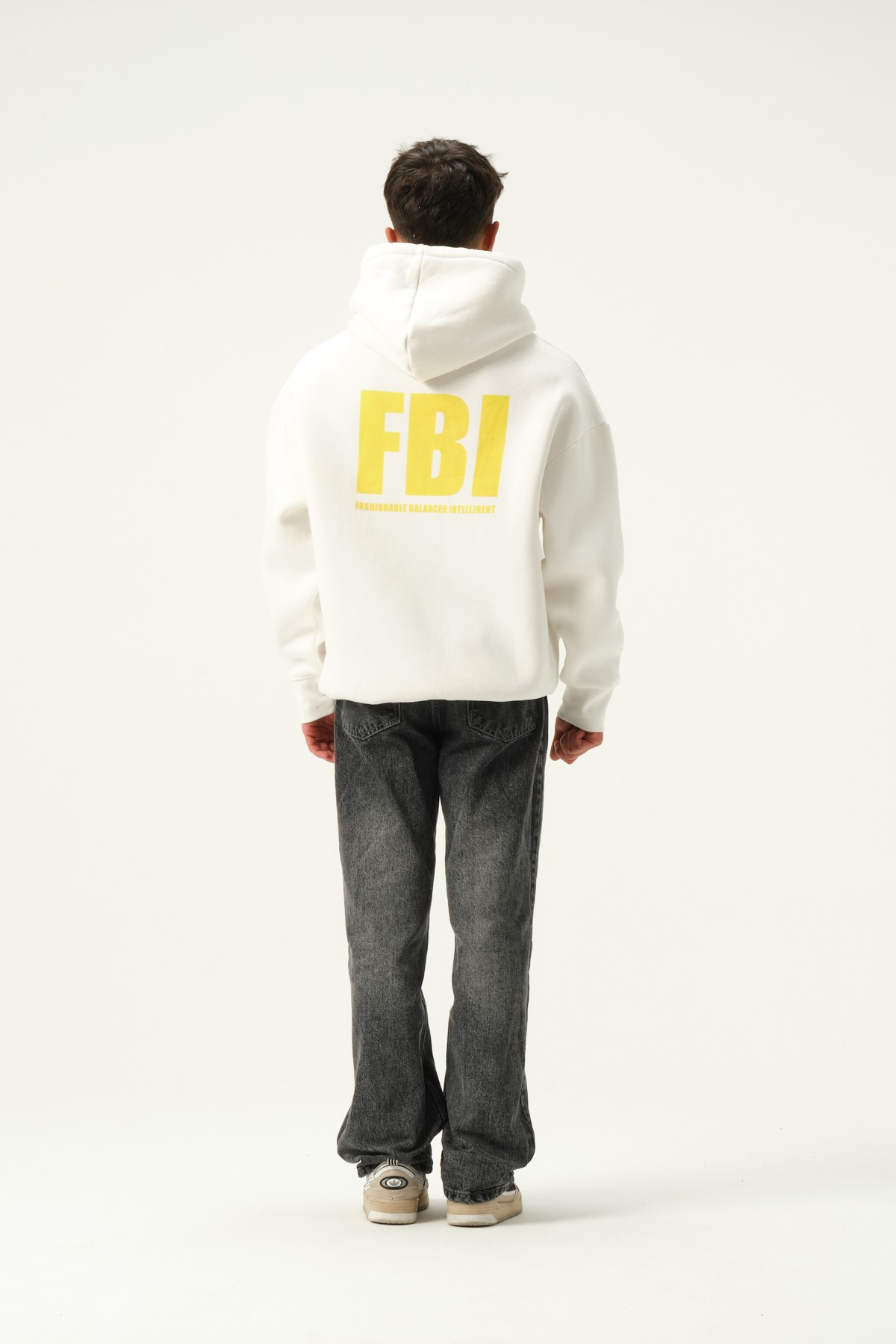 FBI Baskılı Oversize Hoodie - Beyaz