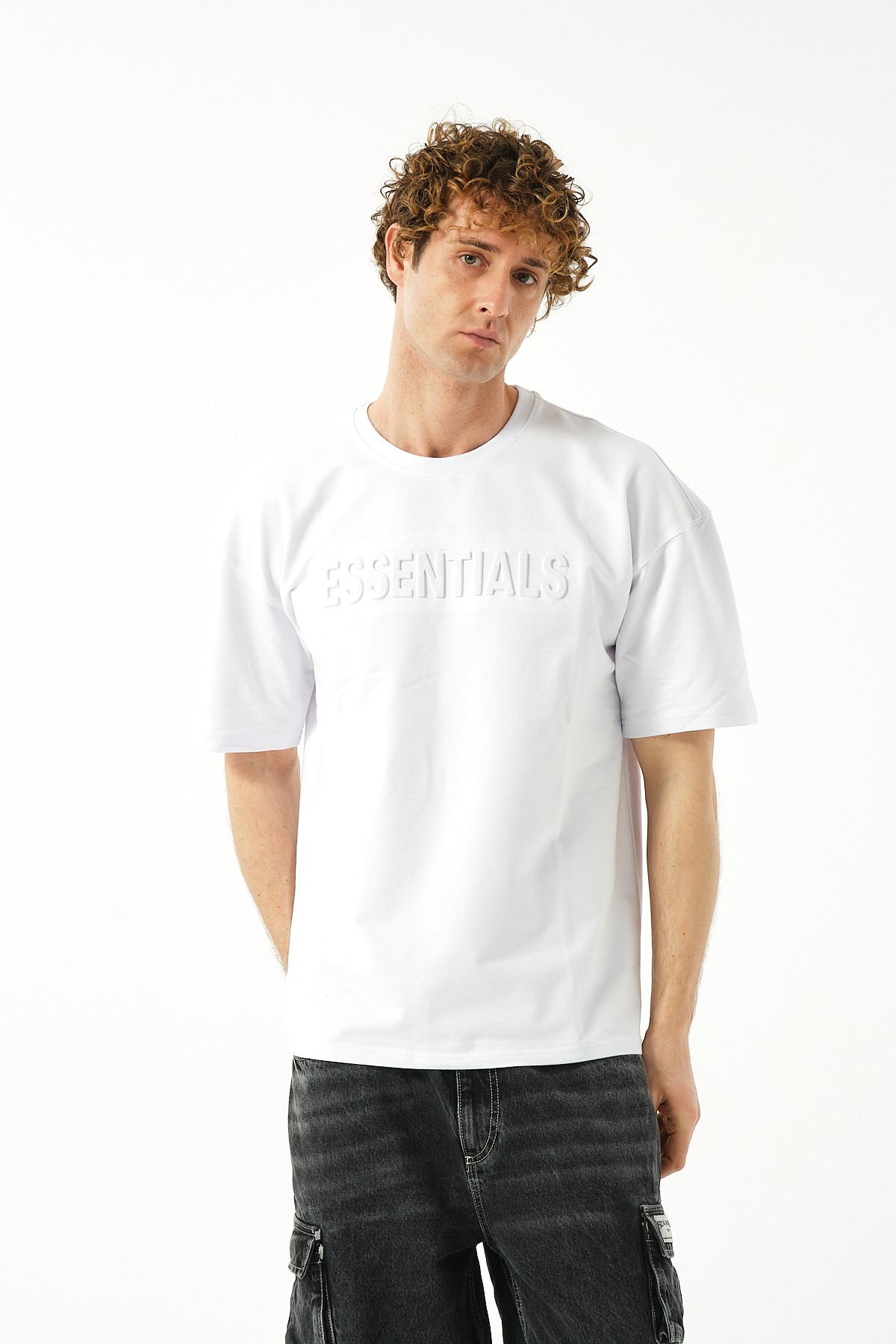 Essentials Kabartma Oversize T-shirt - Beyaz