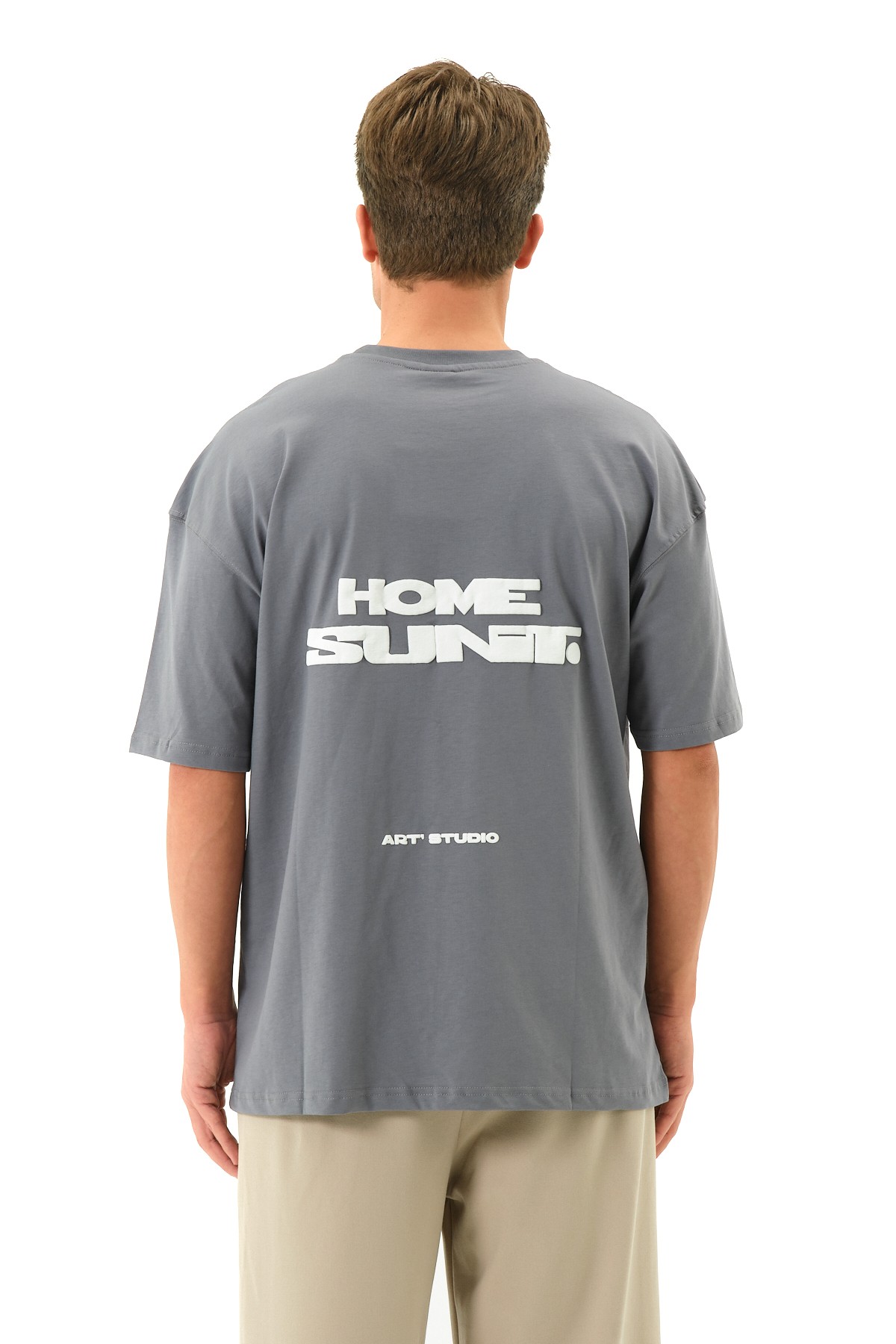 Home Baskılı Oversize T-shirt - Füme