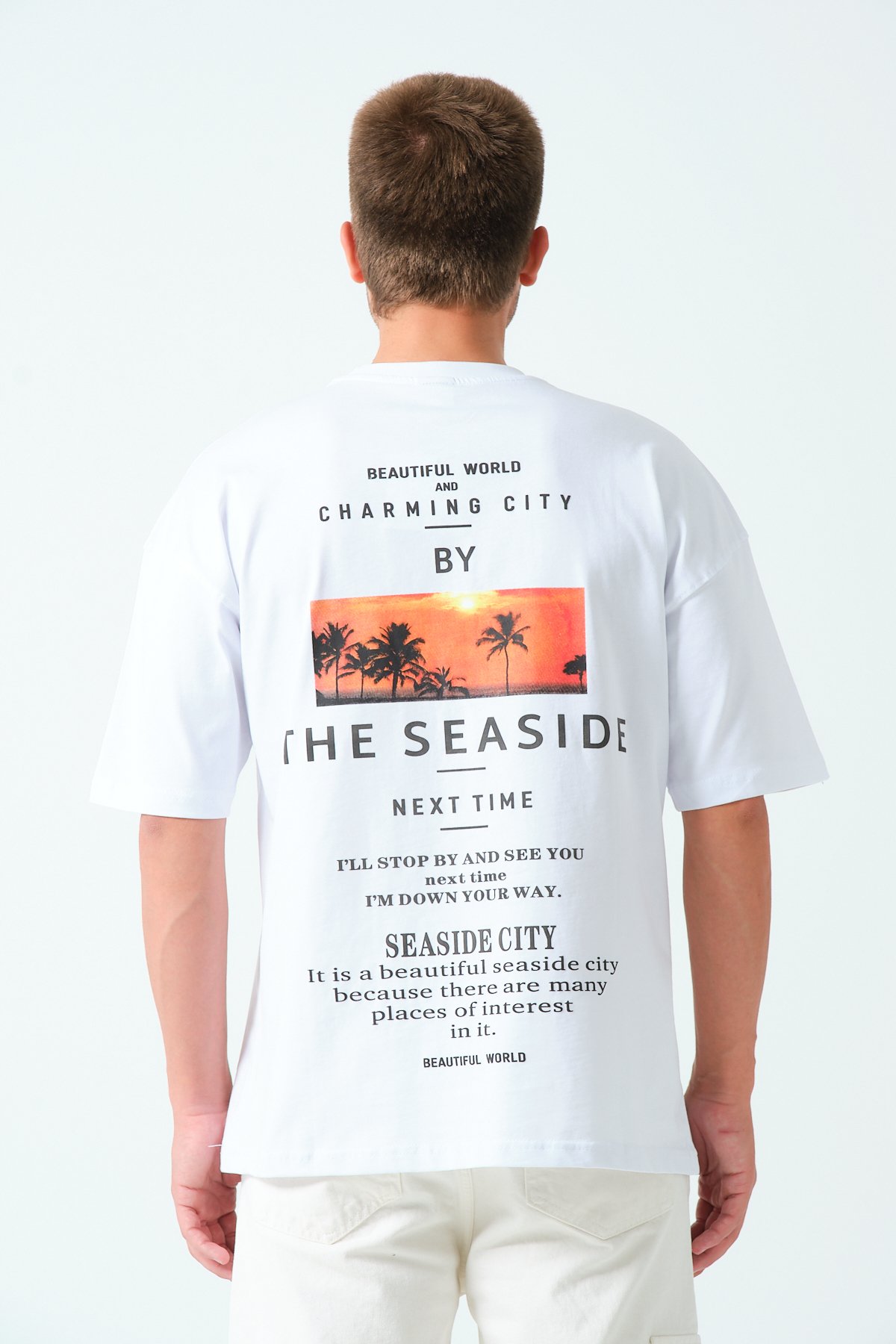 The Seaside Baskılı Oversize T-shirt - Beyaz