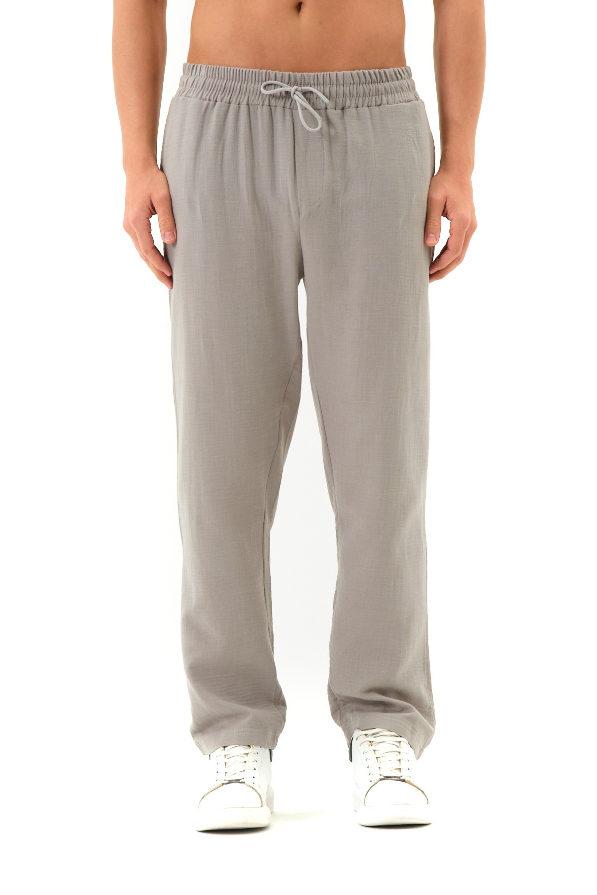 Oversize Keten Pantolon - Açık Gri