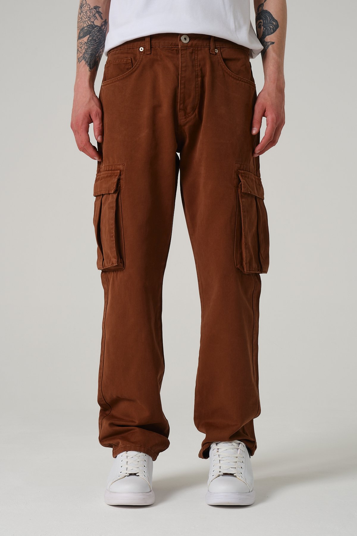 Cep Detaylı Baggy Kargo Pantolon - Kahverengi