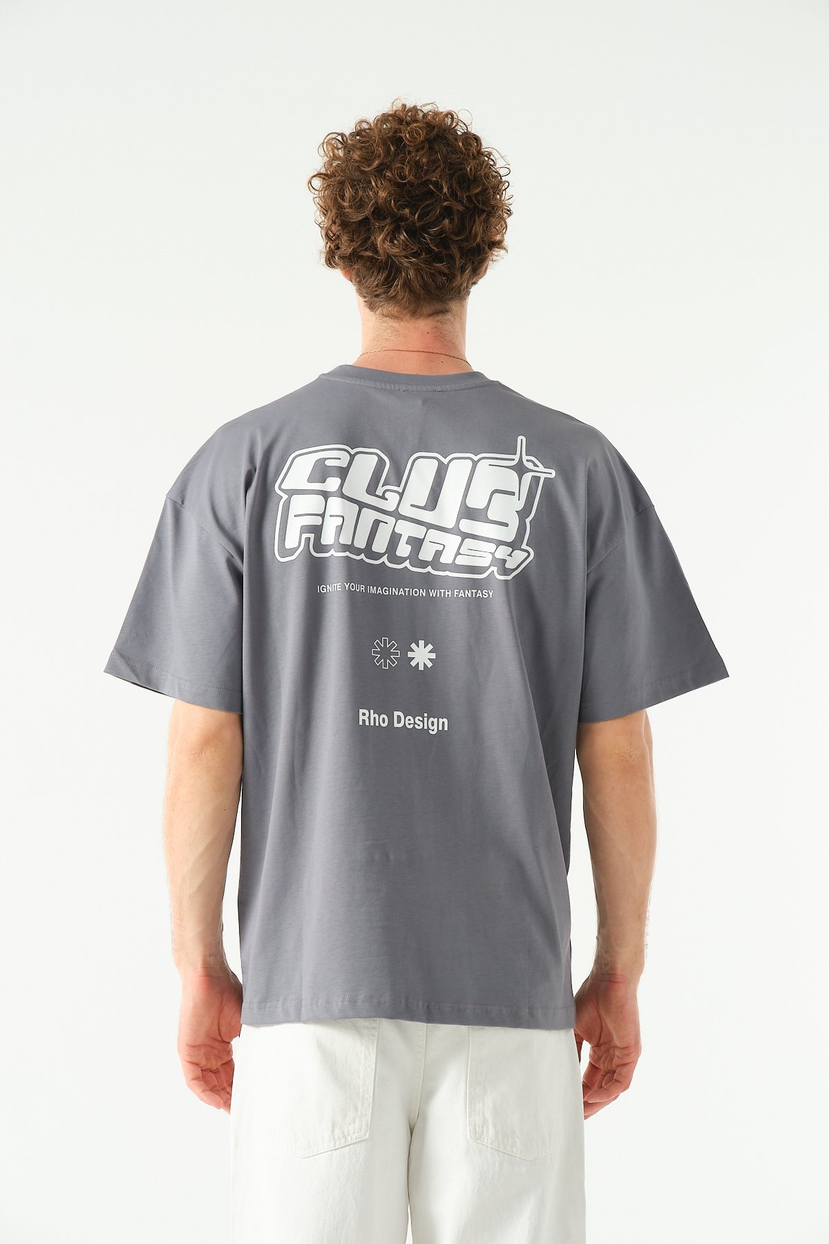 Club Fantasy Baskılı Oversize T-shirt - Gri