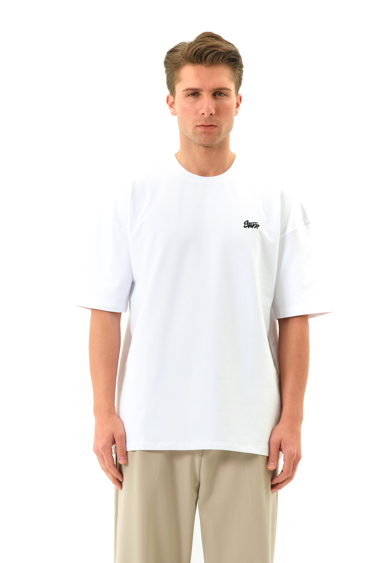 STWD Nakışlı Oversize T-shirt - Beyaz