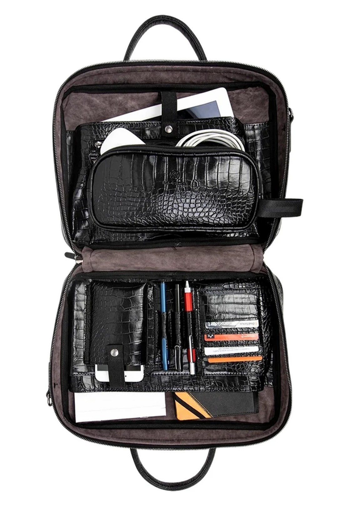 Macbook Organizer Laptop Evrak Çantası 13" & 14" İnç - Siyah Kroko