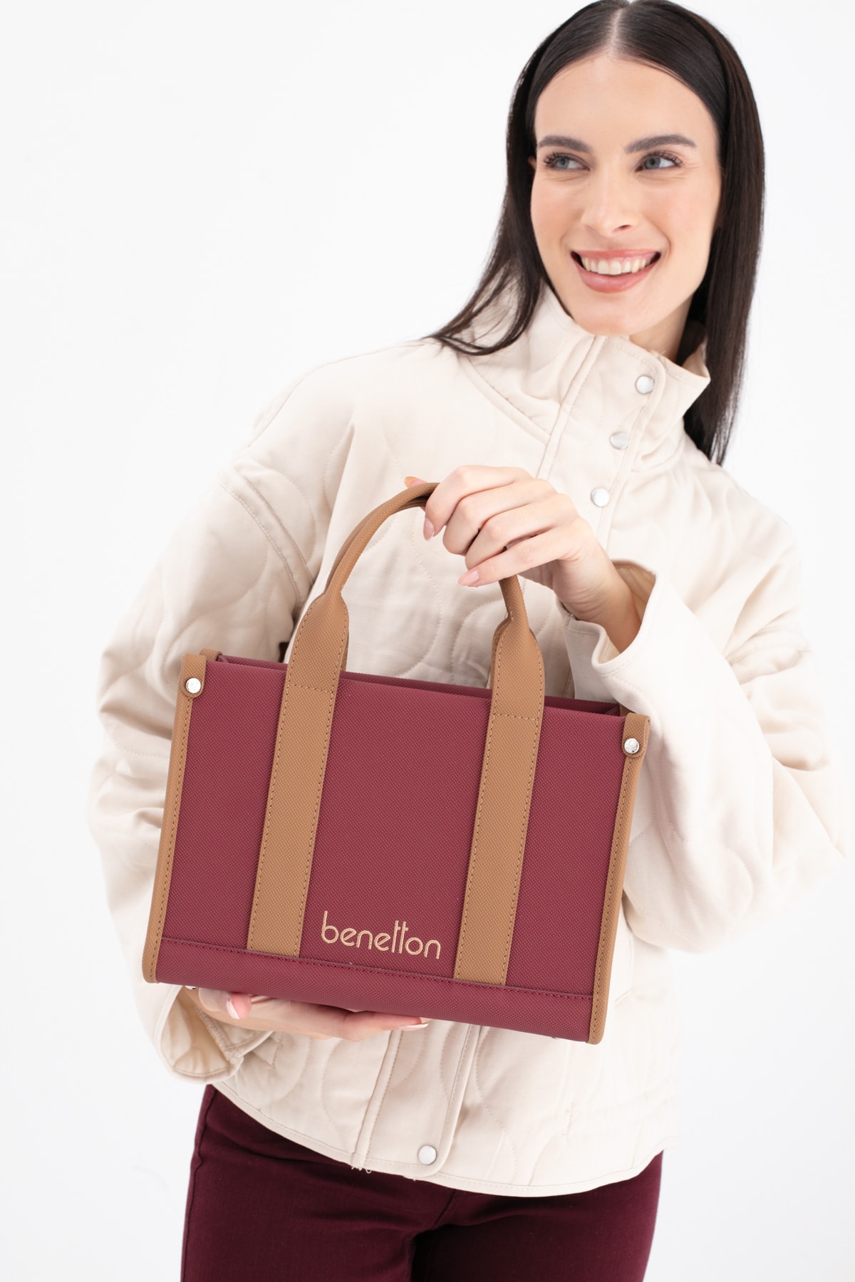 Benetton Kadın El Çantası BNT_1670 - Bordo-Camel