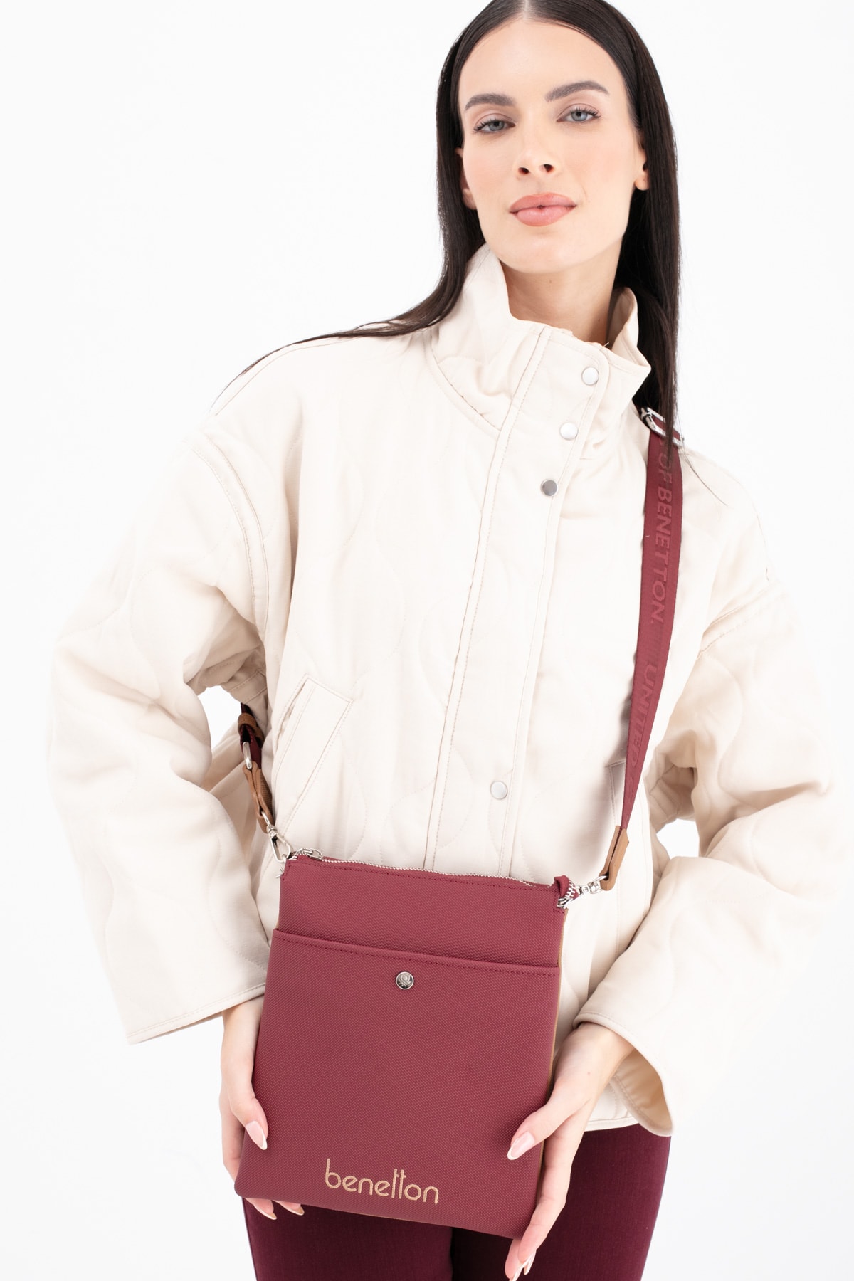 Benetton Kadın Çapraz Çanta BNT_1672 - Bordo-Camel