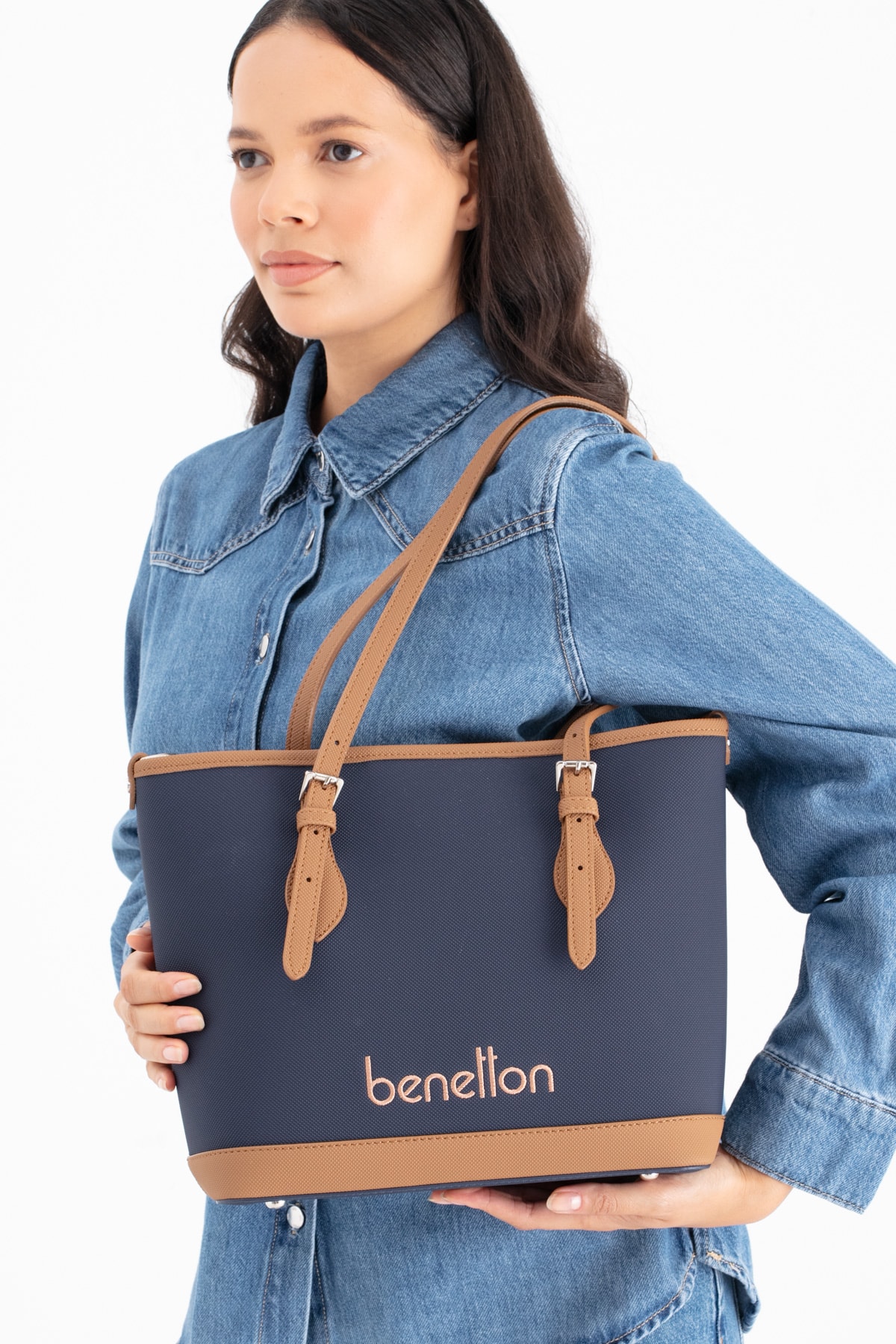 Benetton Kadın Omuz Çantası BNT_1673 - Lacivert-Camel